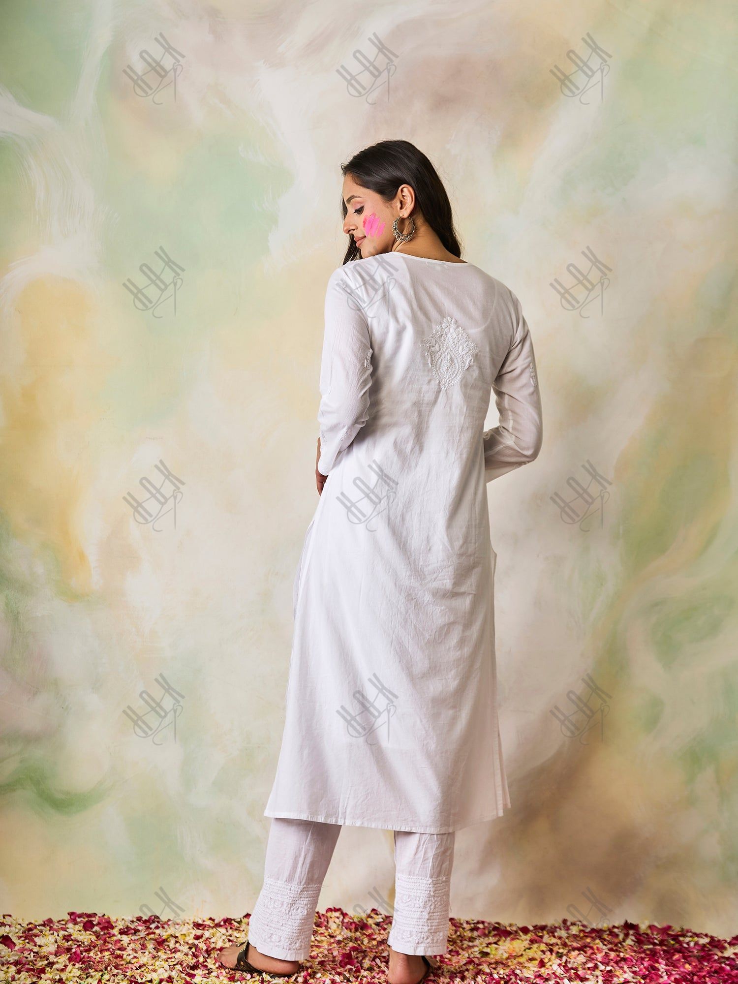 Samma Chikankari Long Kurta Cotton for Women- White