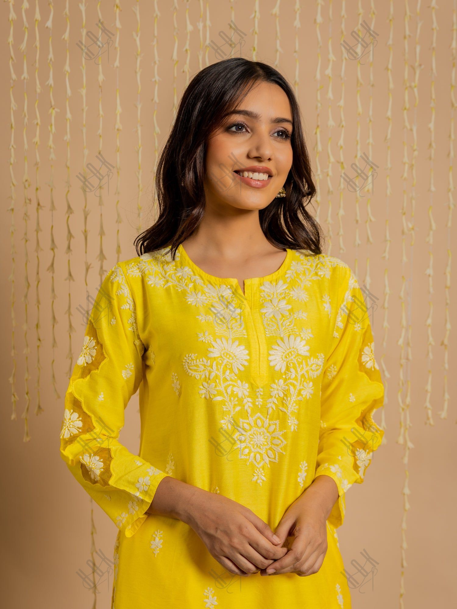 Fizaa Yellow Chikankari Chanderi Silk Kurta Set