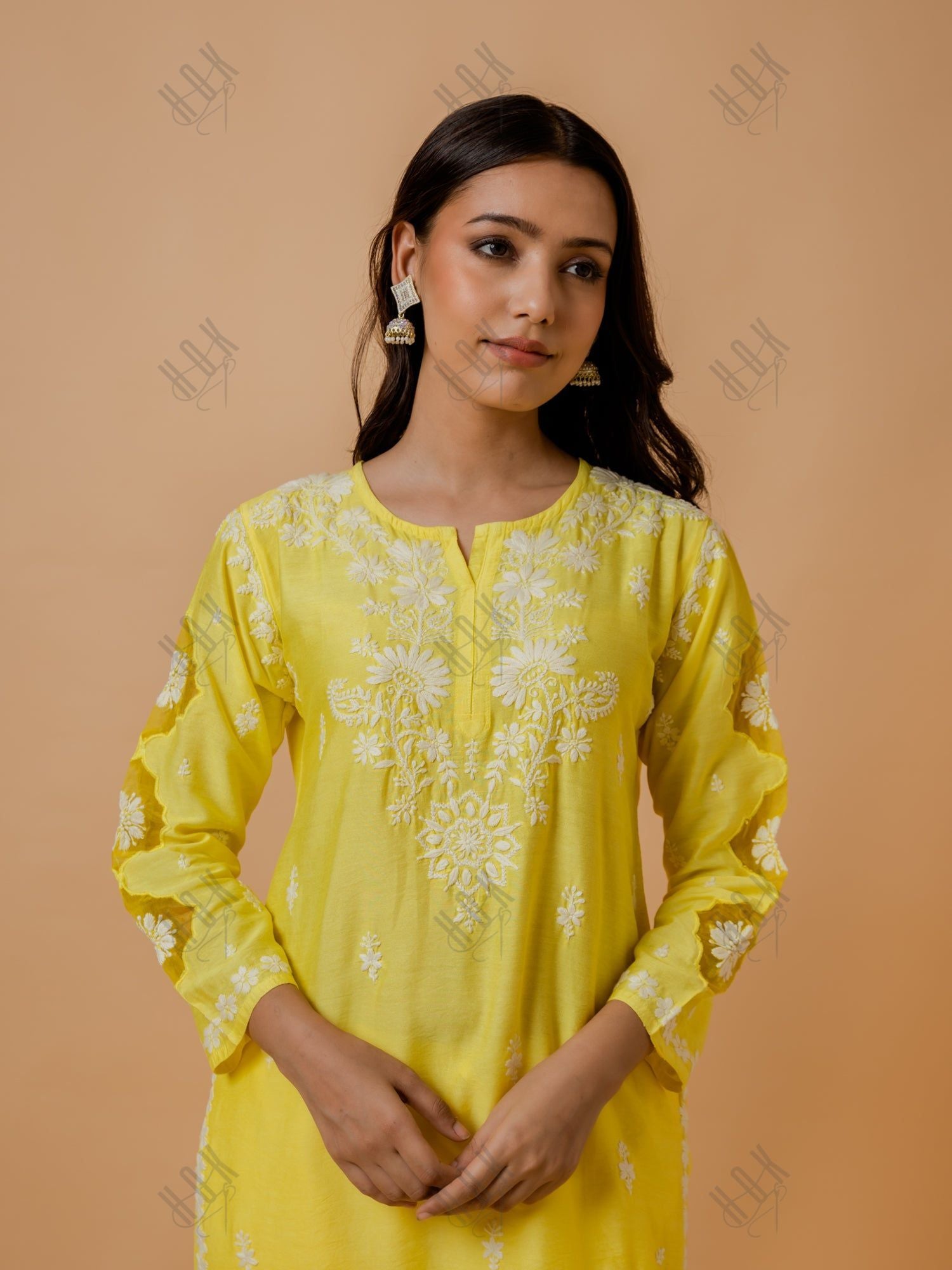 Fizaa Yellow Chikankari Chanderi Silk Kurta Set