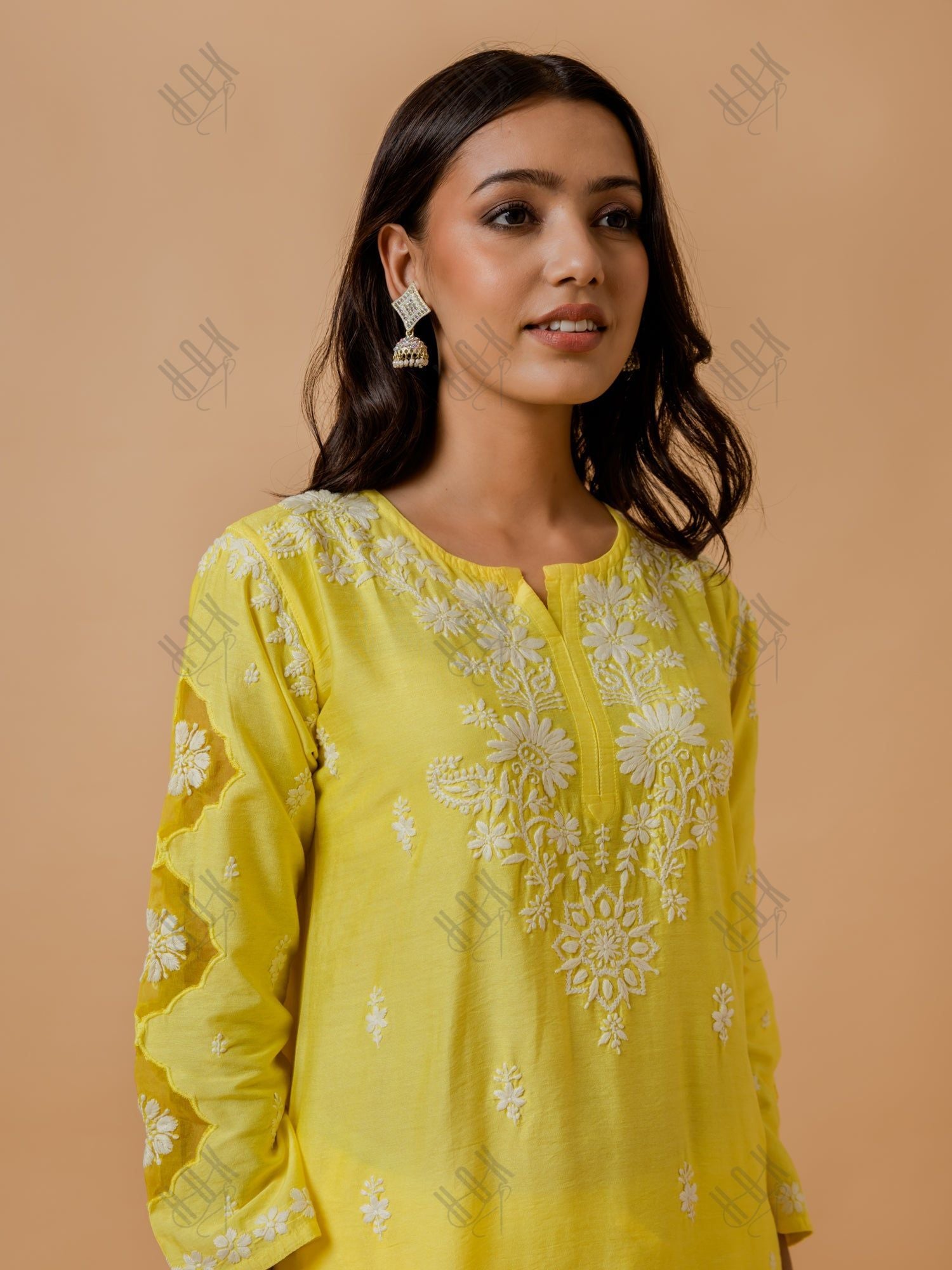 Fizaa Yellow Chikankari Chanderi Silk Kurta Set