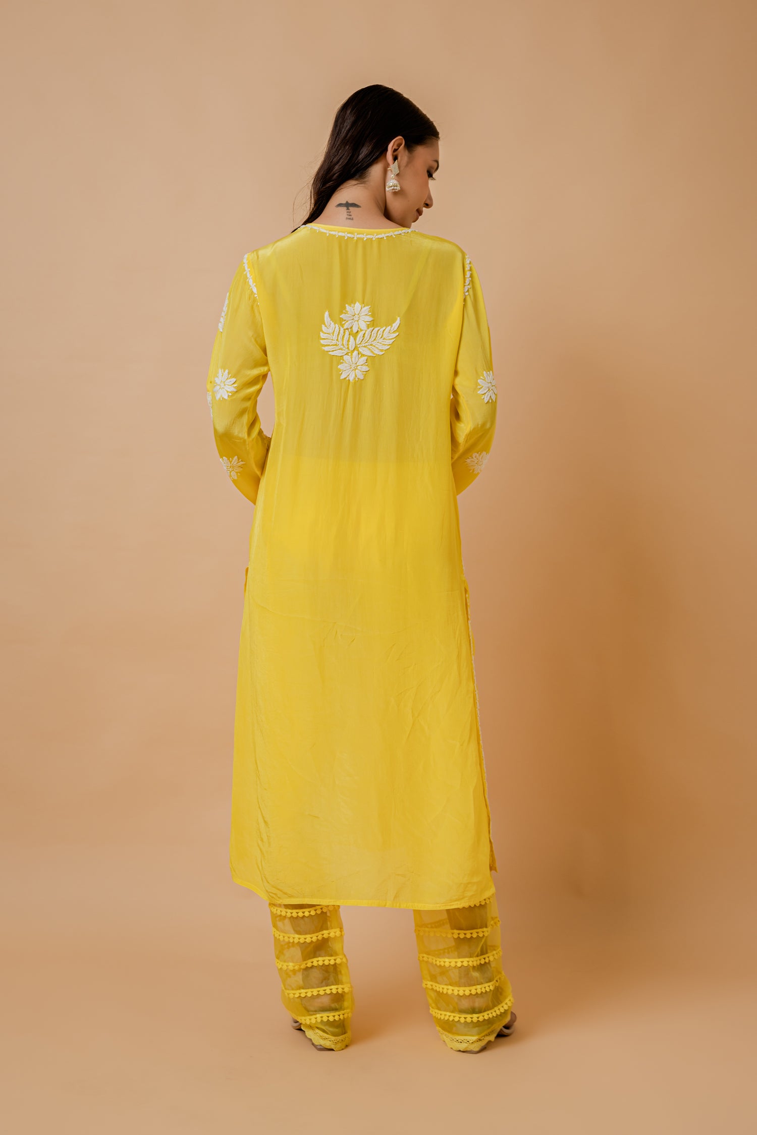 Fizaa Yellow Chikankari Chanderi Silk Kurta