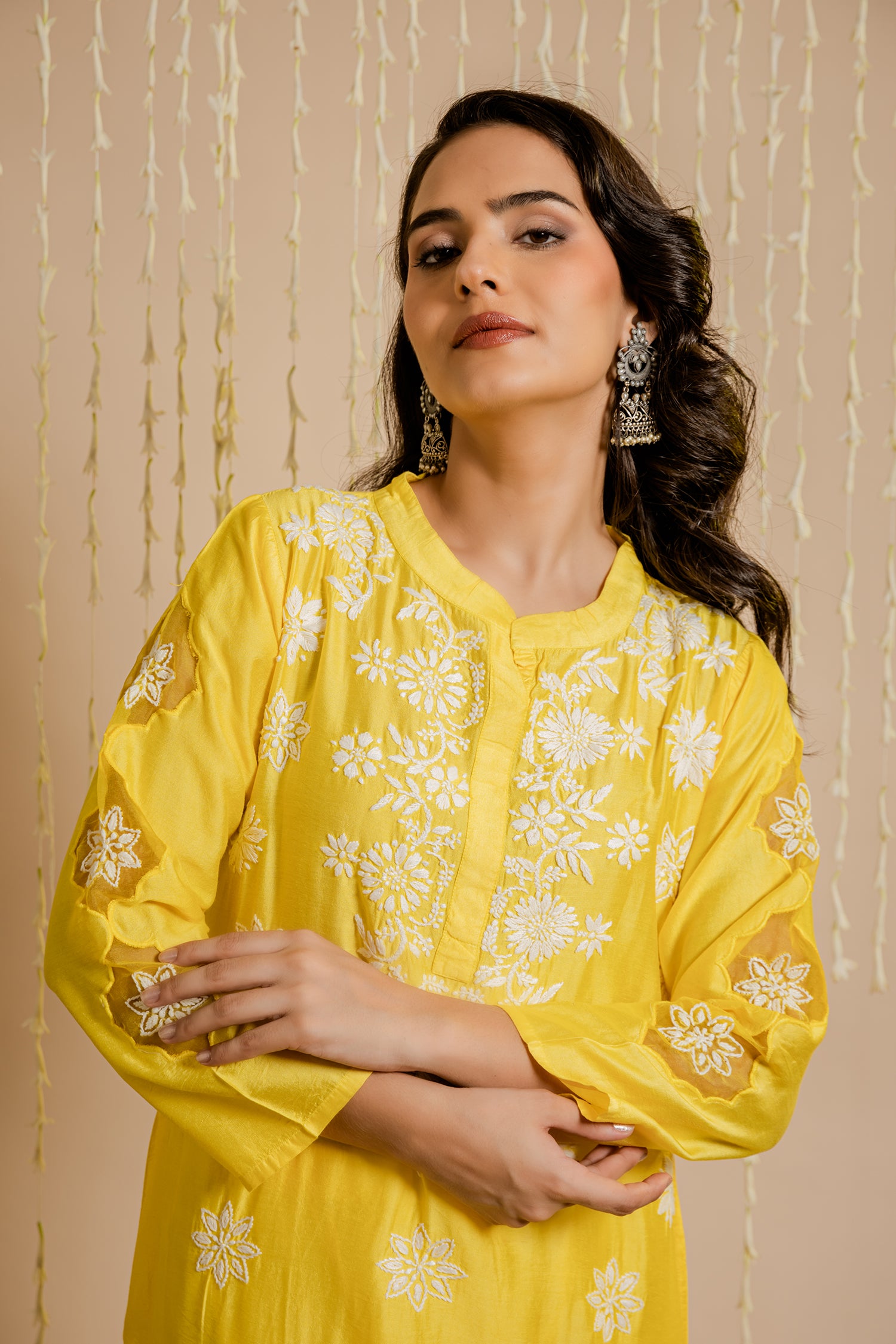 Fizaa Yellow Chikankari Chanderi Silk Kurta