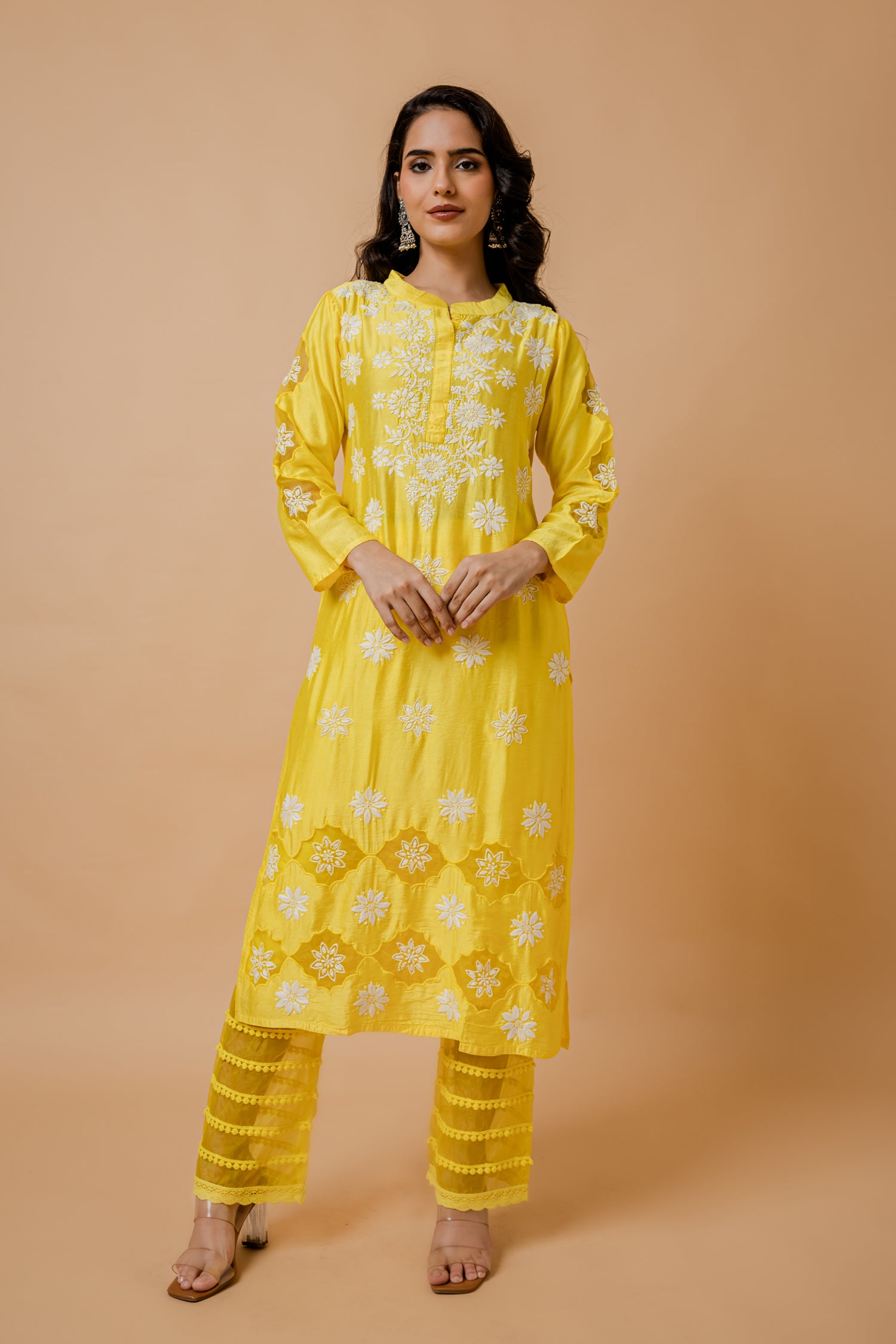 Fizaa Yellow Chikankari Chanderi Silk Kurta