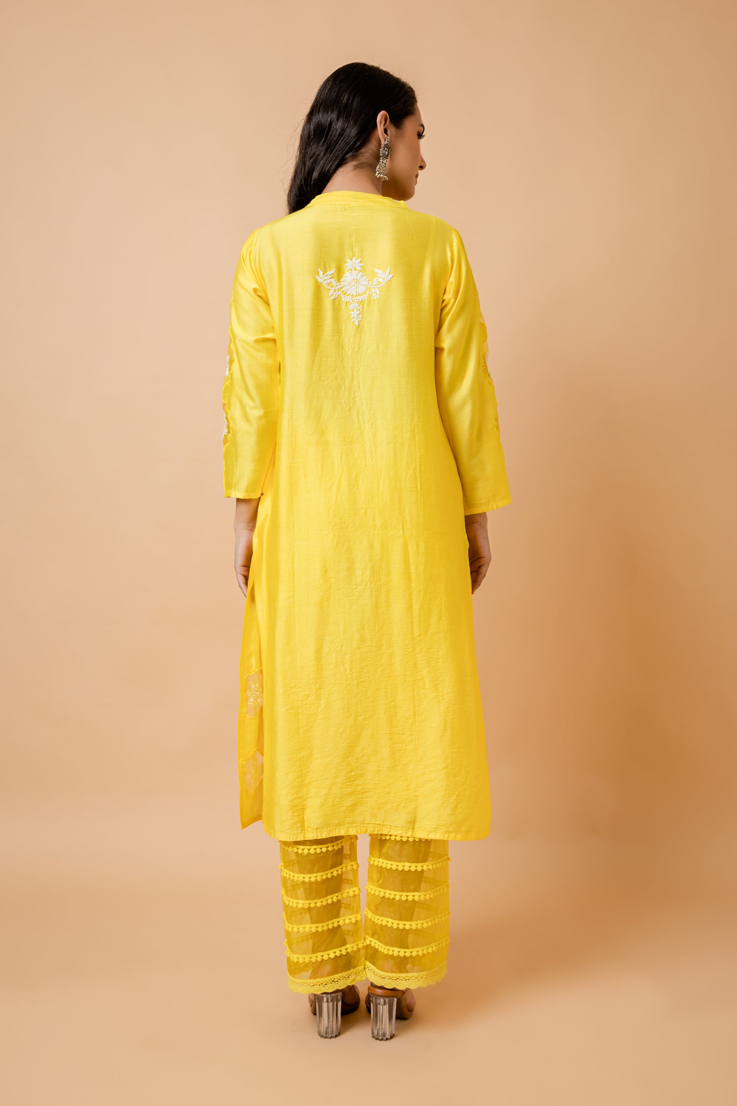 Fizaa Yellow Chikankari Chanderi Silk Kurta