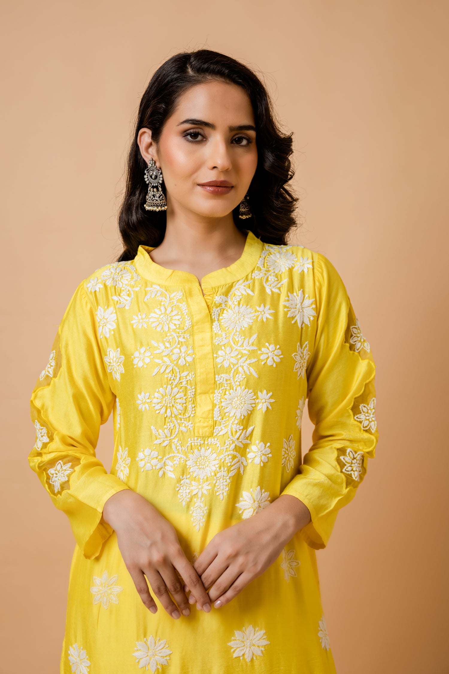 Fizaa Yellow Chikankari Chanderi Silk Kurta