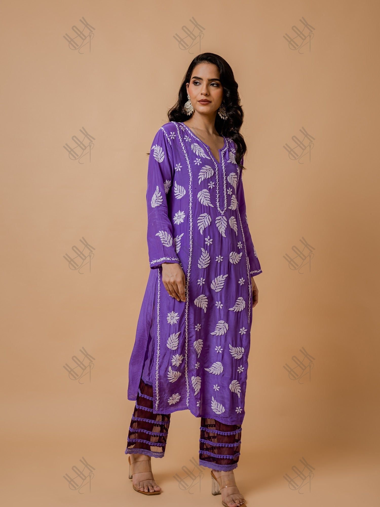 Fizaa Chikankari Crepe Silk Kurta Set for Women in Purple