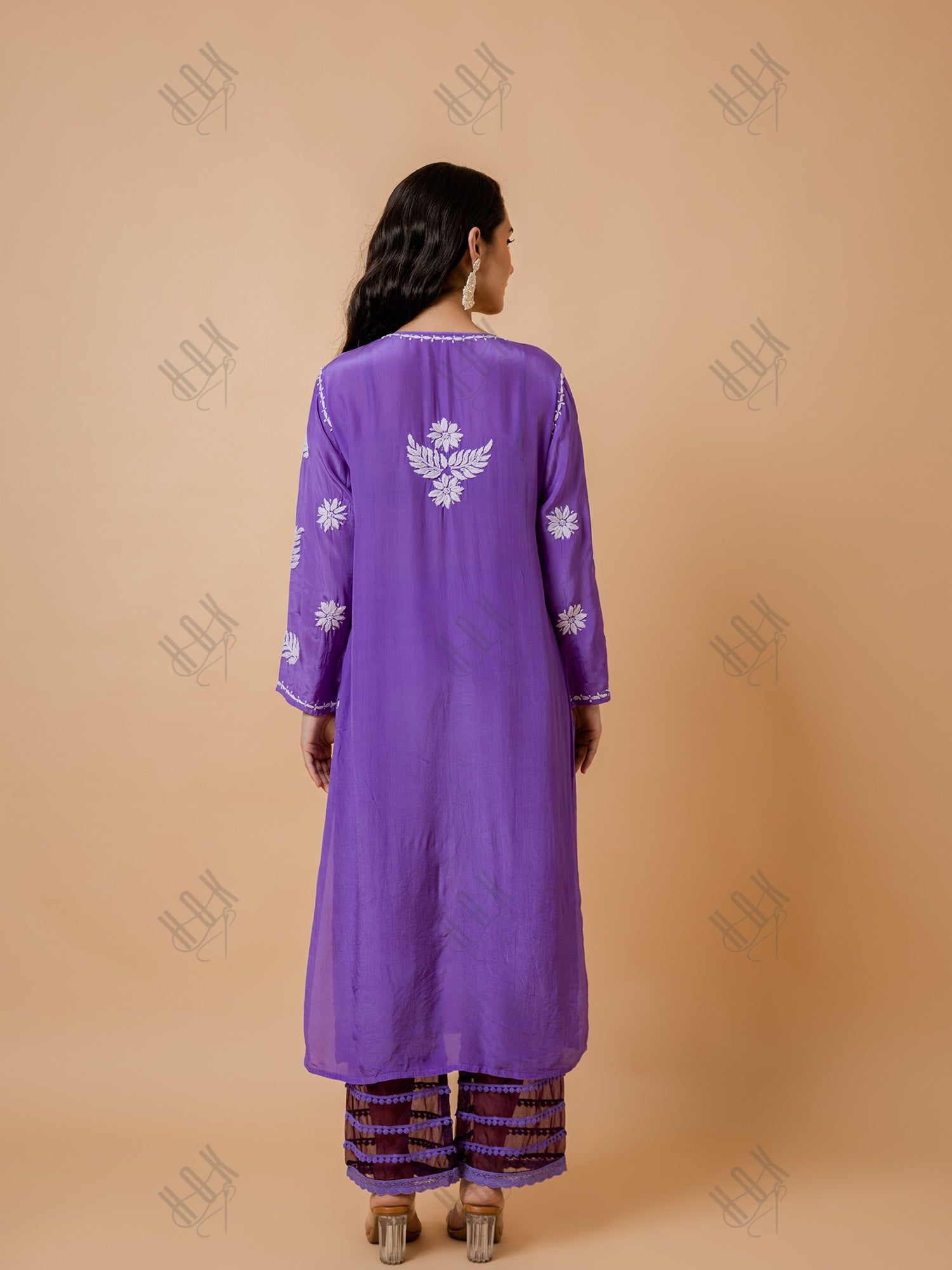 Fizaa Chikankari Crepe Silk Kurta Set for Women in Purple