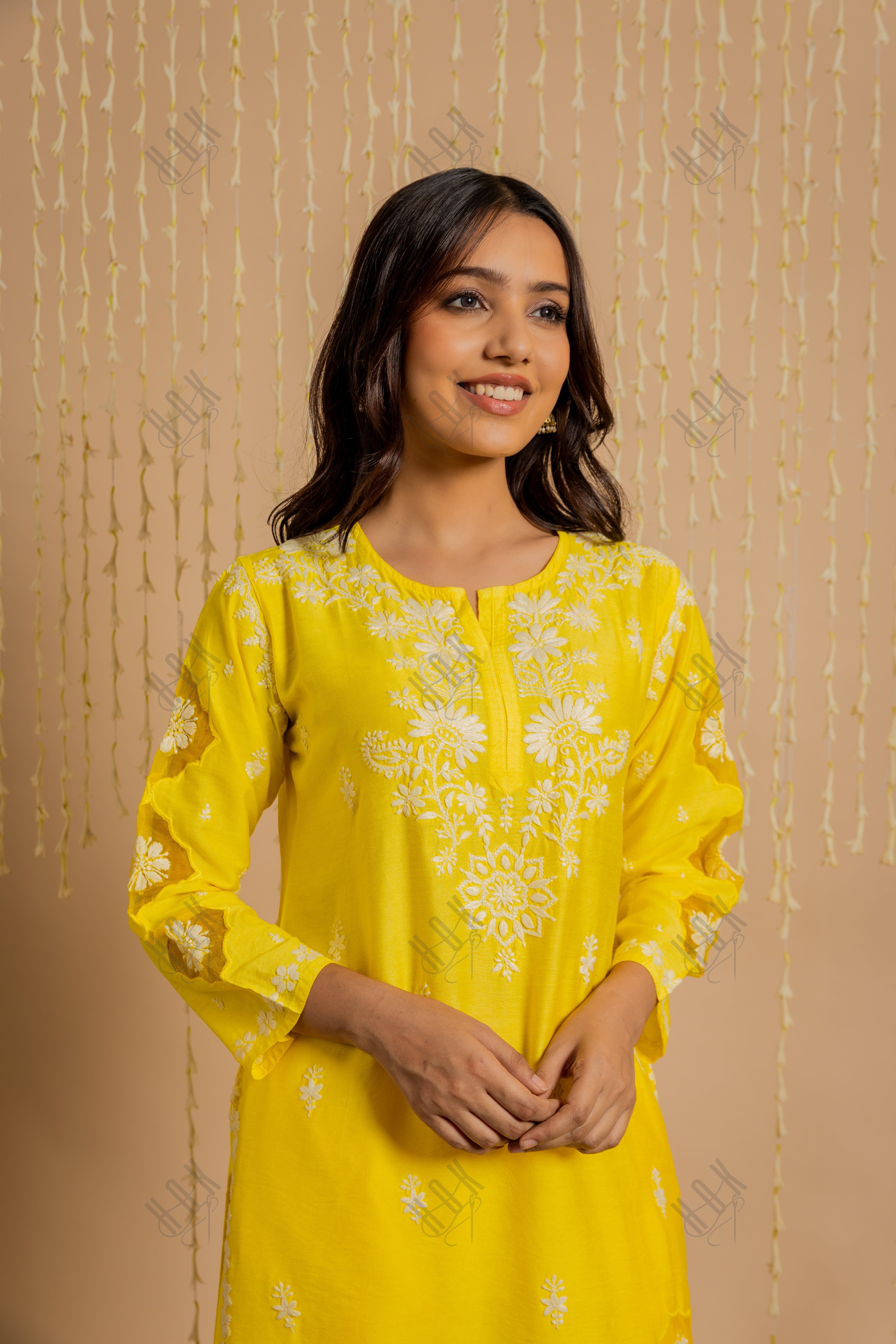 Fizaa Yellow Chikankari Chanderi Silk Kurta