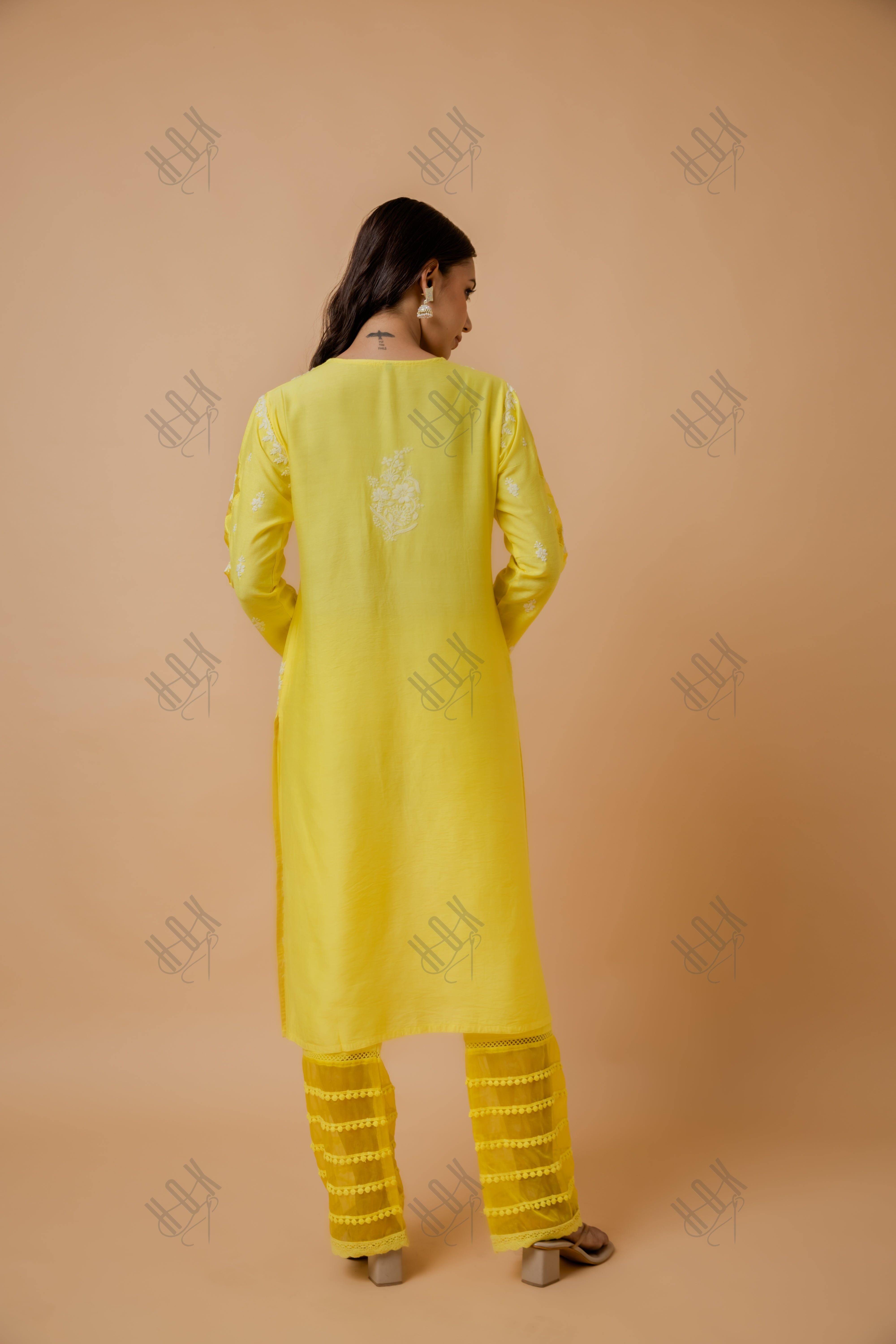 Fizaa Yellow Chikankari Chanderi Silk Kurta