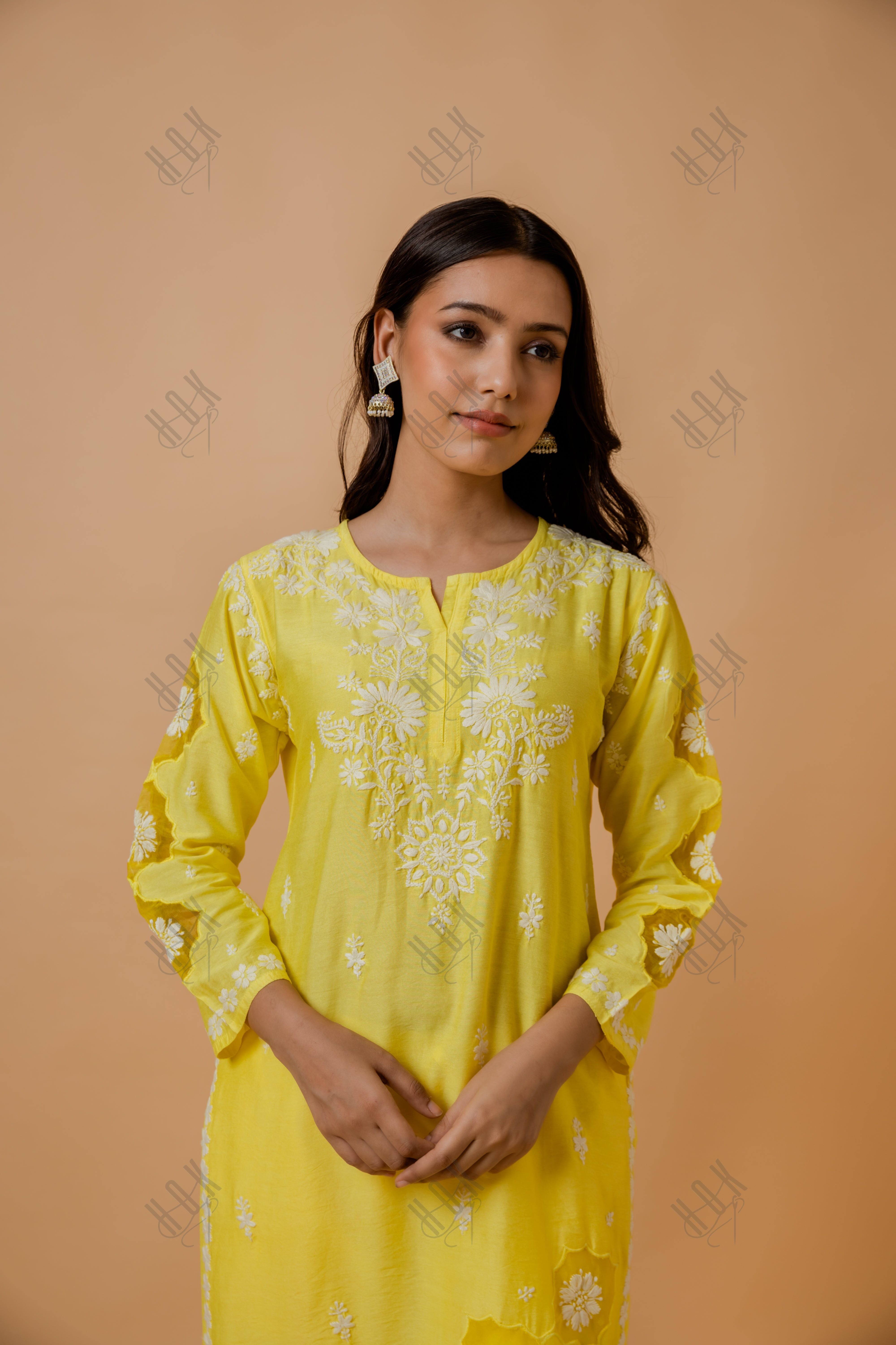 Fizaa Yellow Chikankari Chanderi Silk Kurta