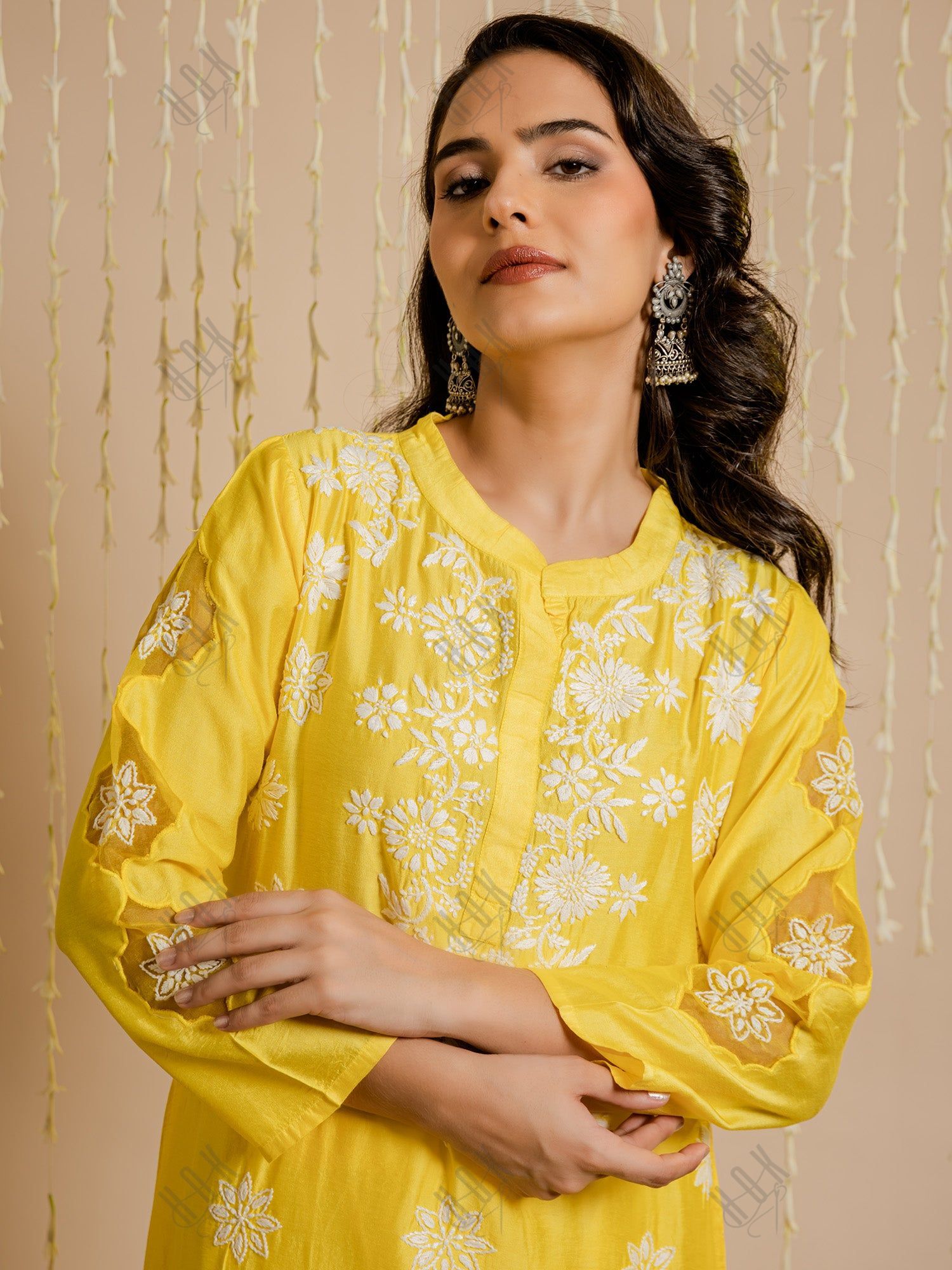 Fizaa Yellow Chikankari Chanderi Silk Kurta