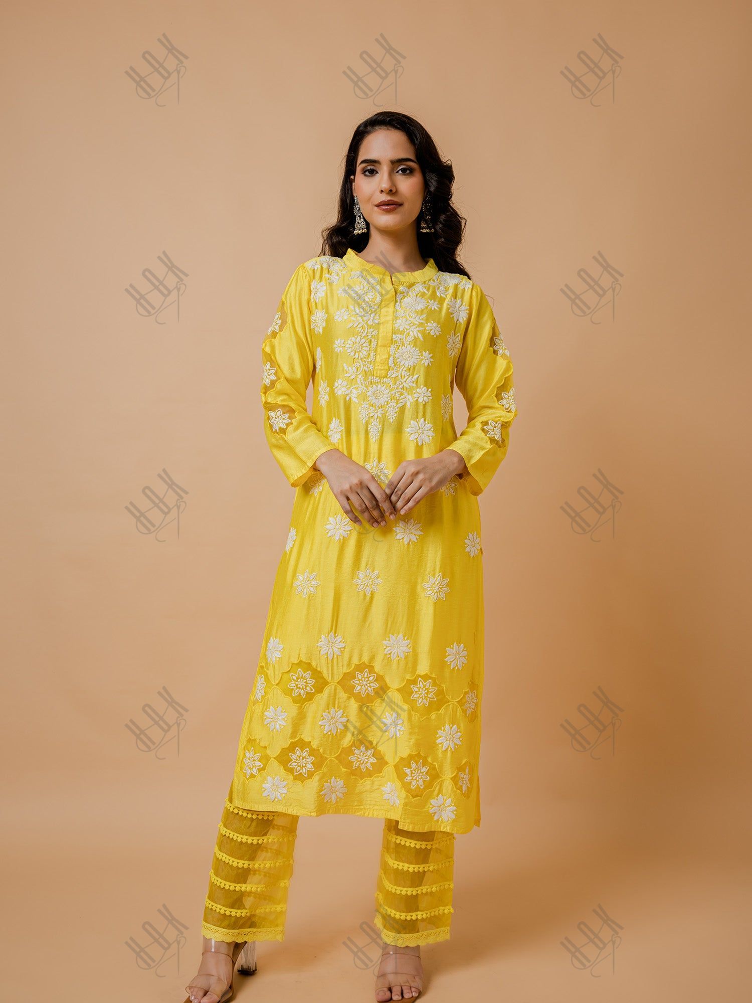 Fizaa Yellow Chikankari Chanderi Silk Kurta