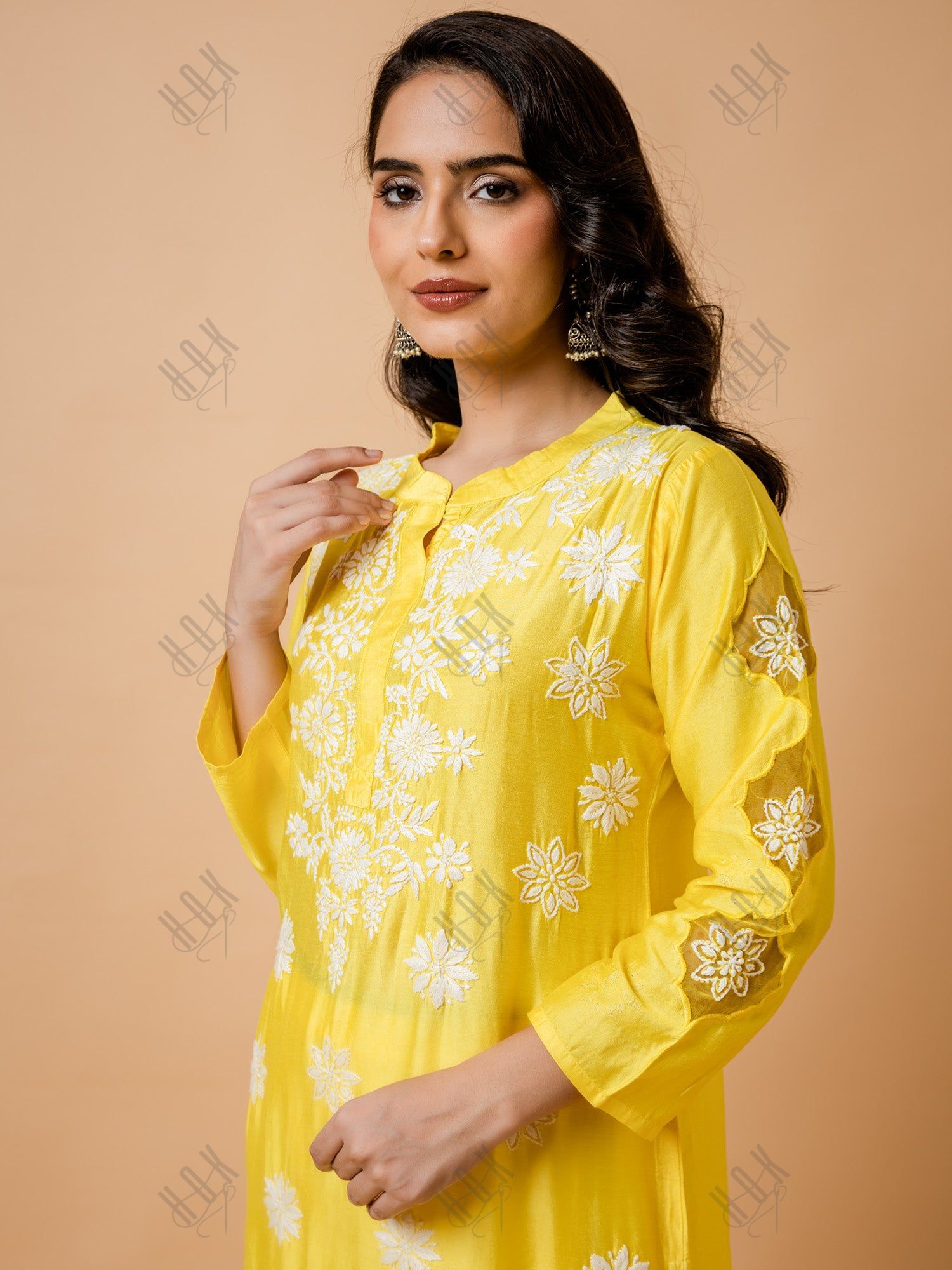 Fizaa Yellow Chikankari Chanderi Silk Kurta