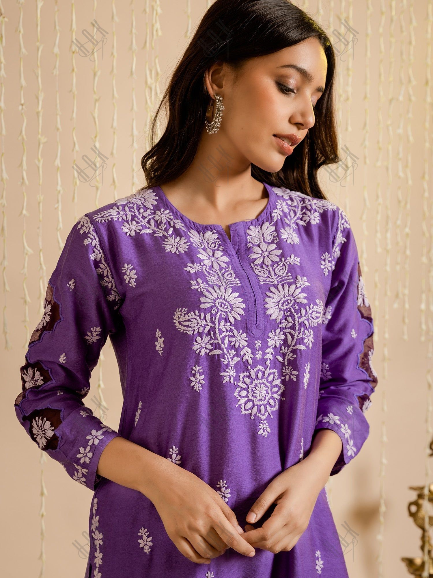 Purple Chikankari Chanderi Silk Kurta by Fizaa