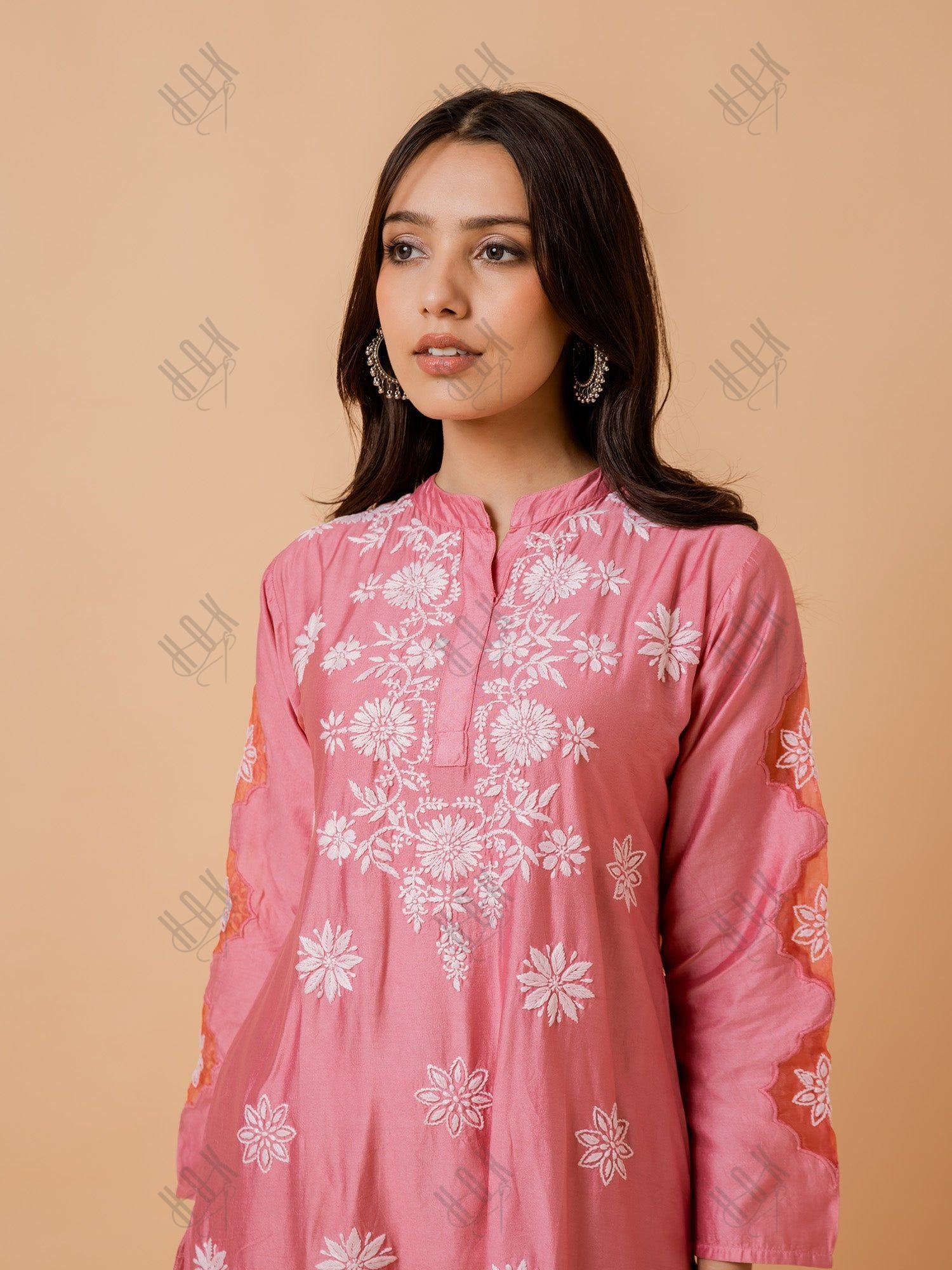 Fizaa Pink Chikankari Chanderi Silk Kurta