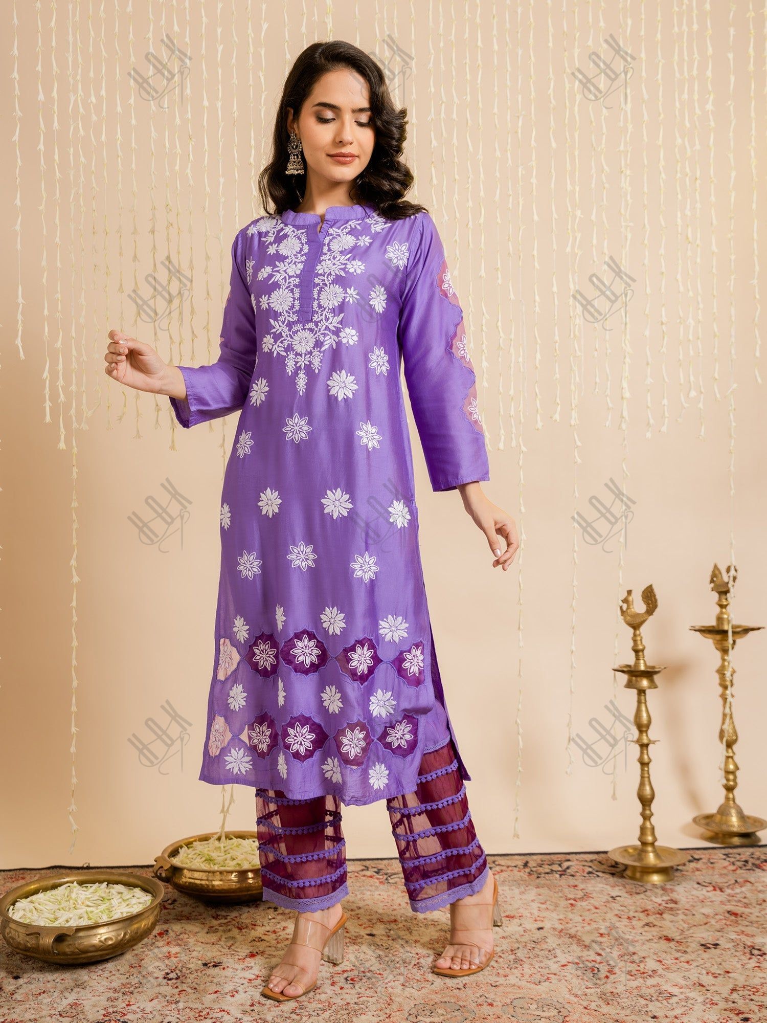 Farheen in Fizaa Purple Chikankari Chanderi Silk Kurta