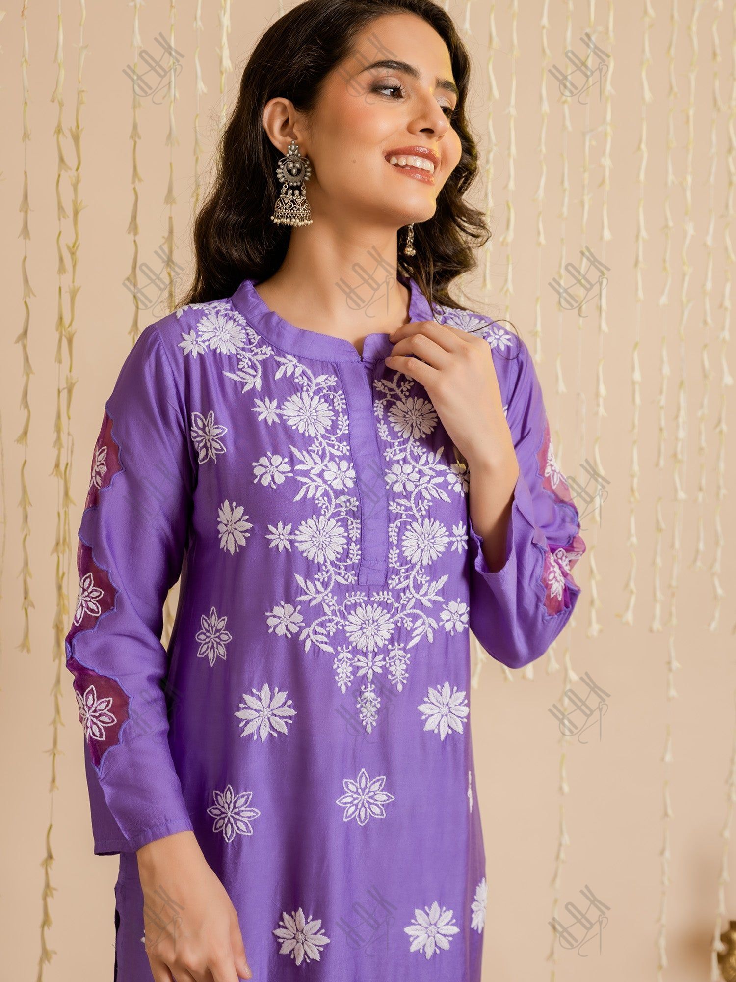 Fizaa Purple Chikankari Chanderi Silk Kurta