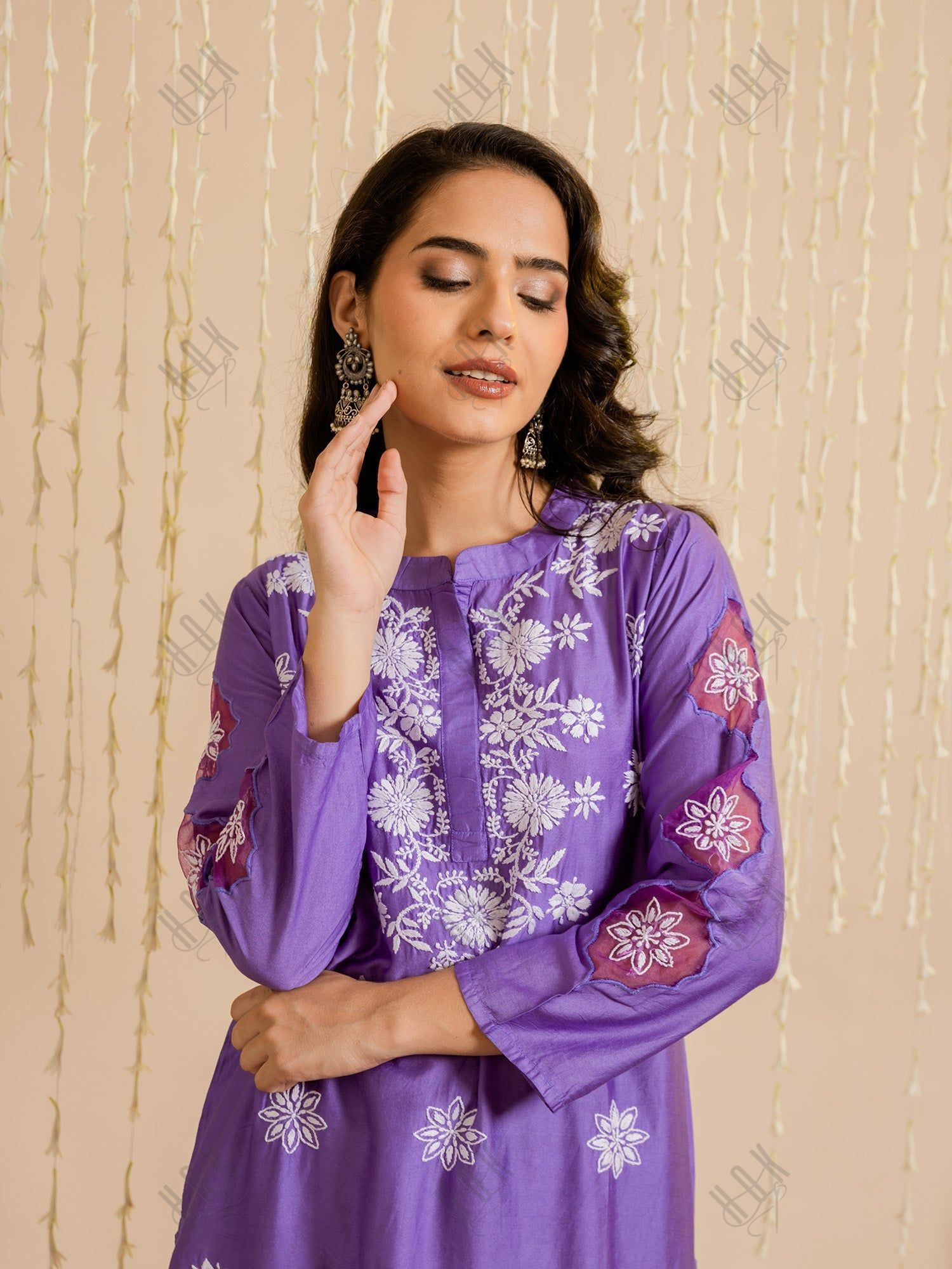 Fizaa Purple Chikankari Chanderi Silk Kurta Set