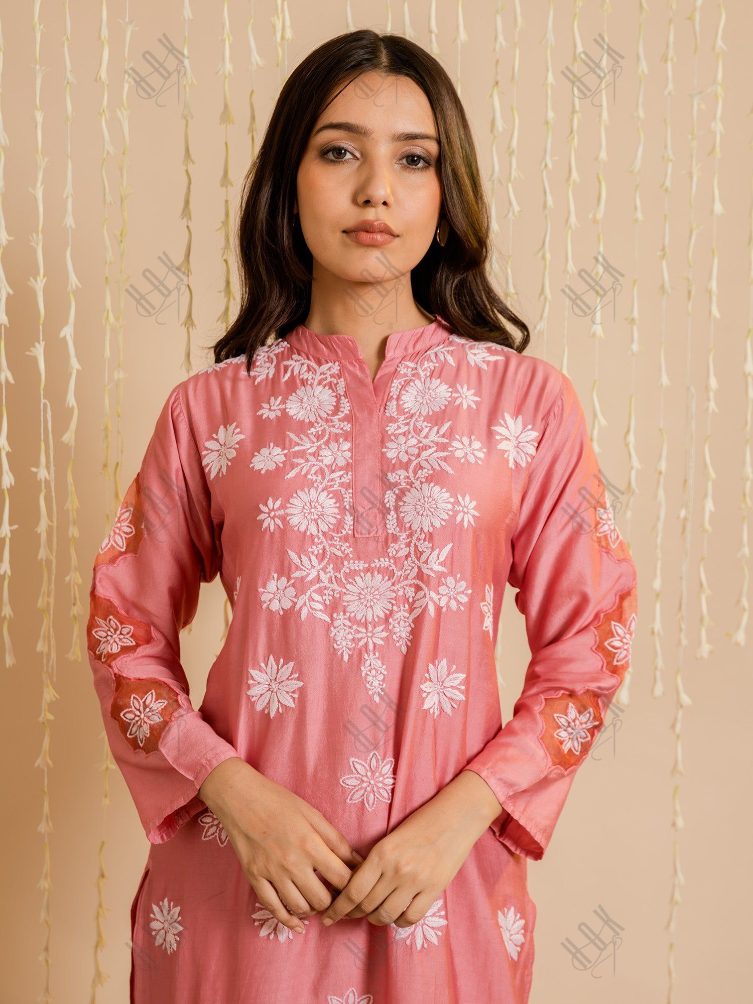 Fizaa Pink Chikankari Chanderi Silk Kurta