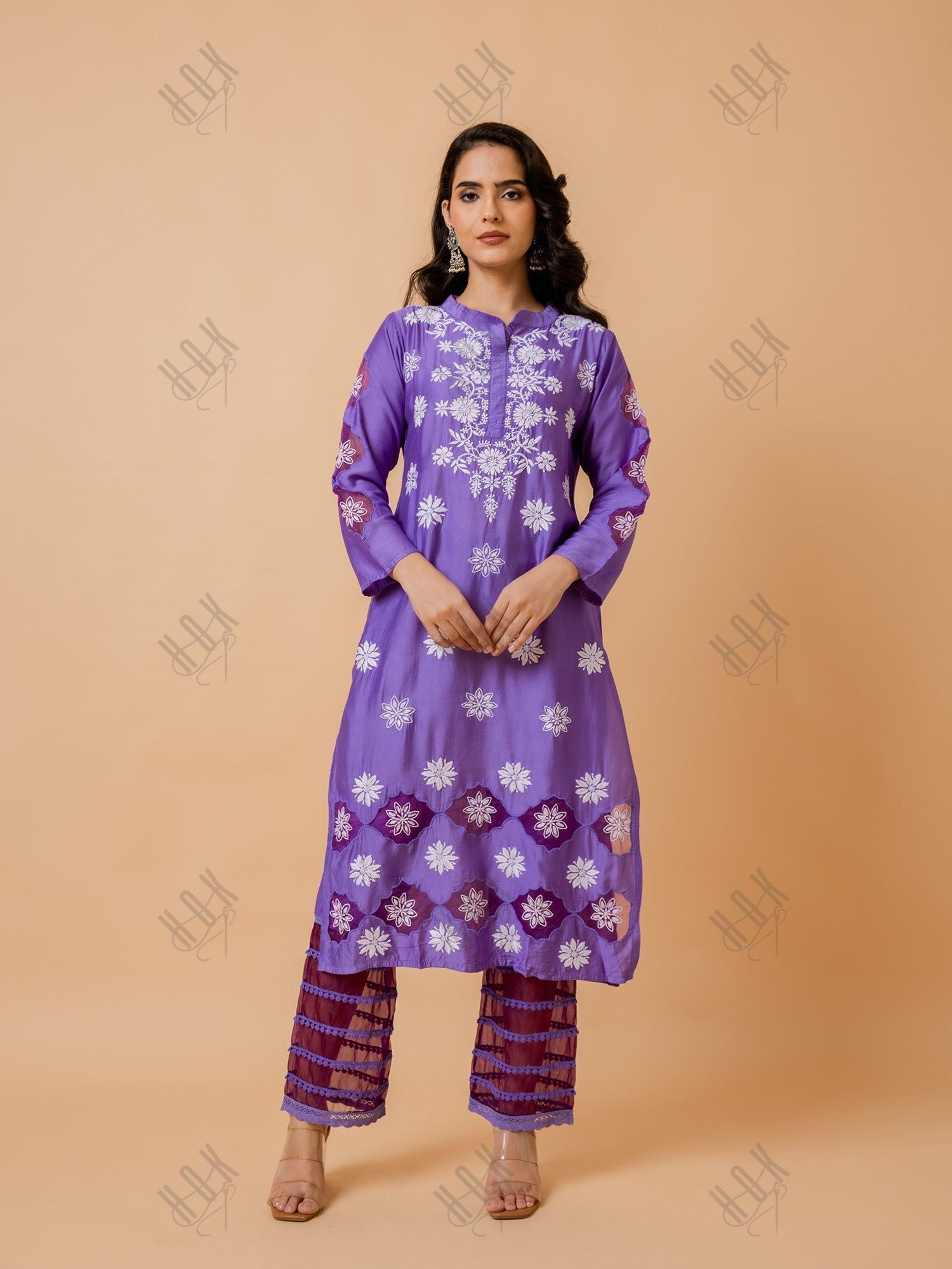 Fizaa Purple Chikankari Chanderi Silk Kurta Set