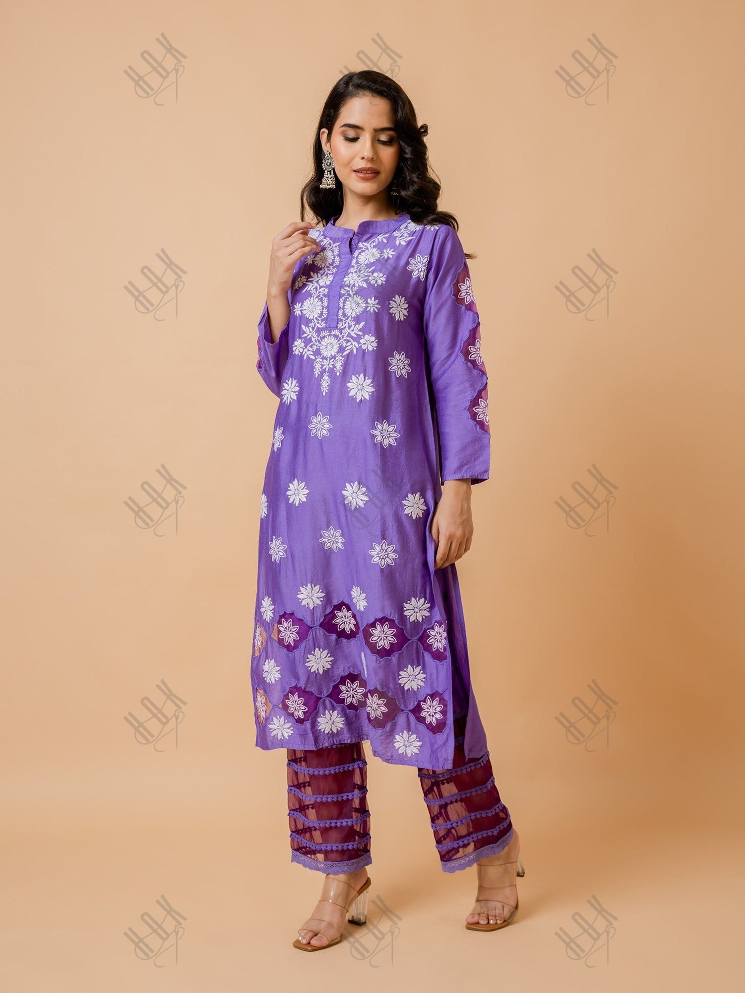 Farheen in Fizaa Purple Chikankari Chanderi Silk Kurta