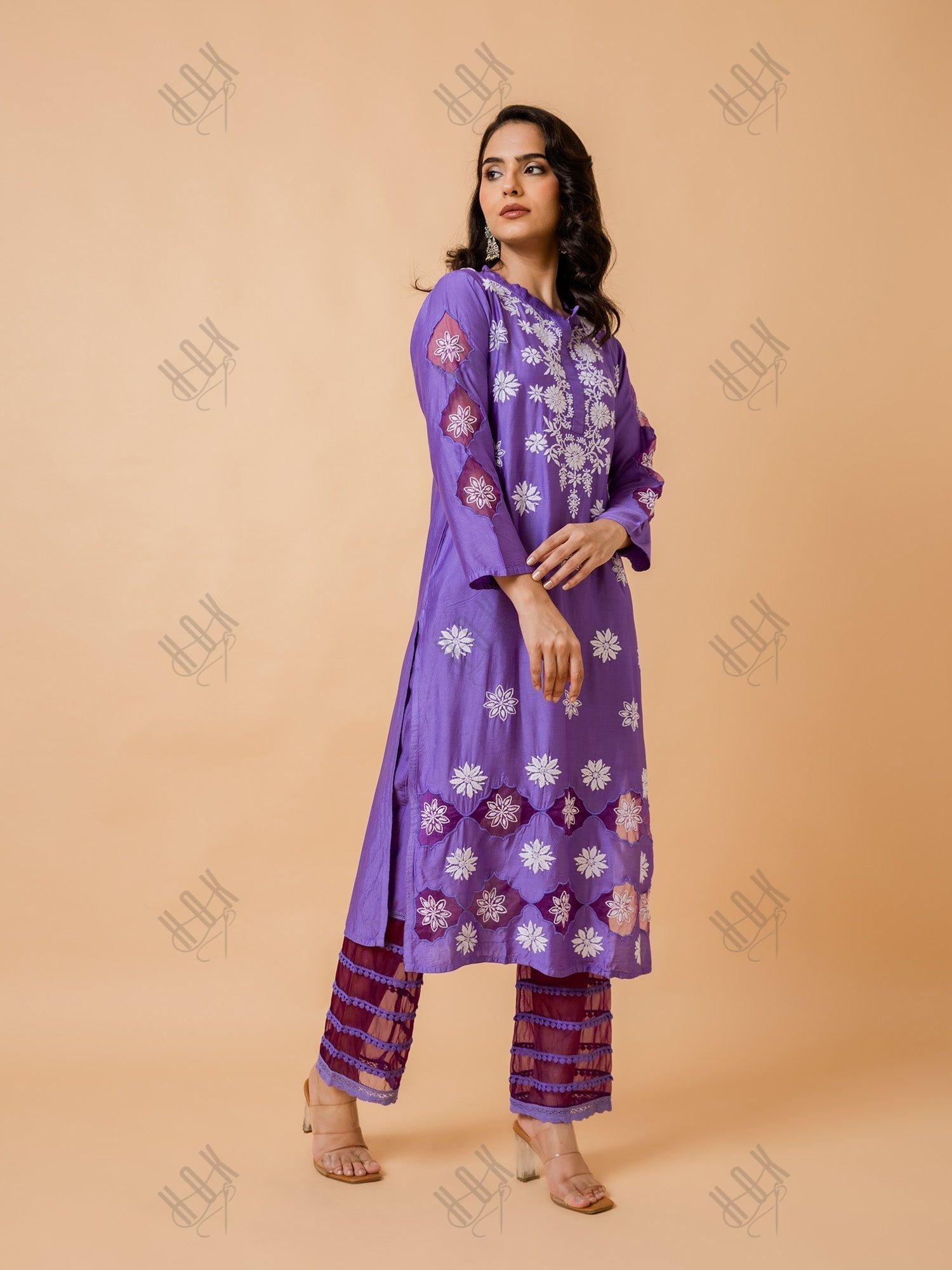 Farheen in Fizaa Purple Chikankari Chanderi Silk Kurta