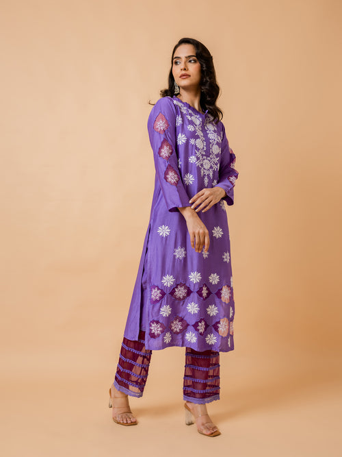 Load image into Gallery viewer, Fizaa Purple Chikankari Chanderi Silk Kurta
