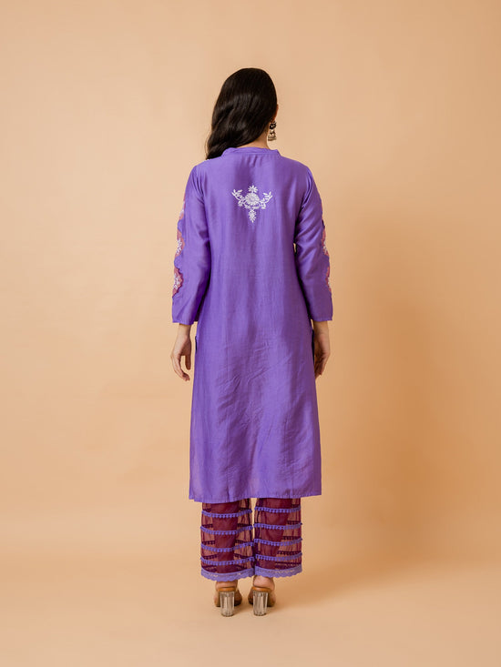 Load image into Gallery viewer, Fizaa Purple Chikankari Chanderi Silk Kurta Set
