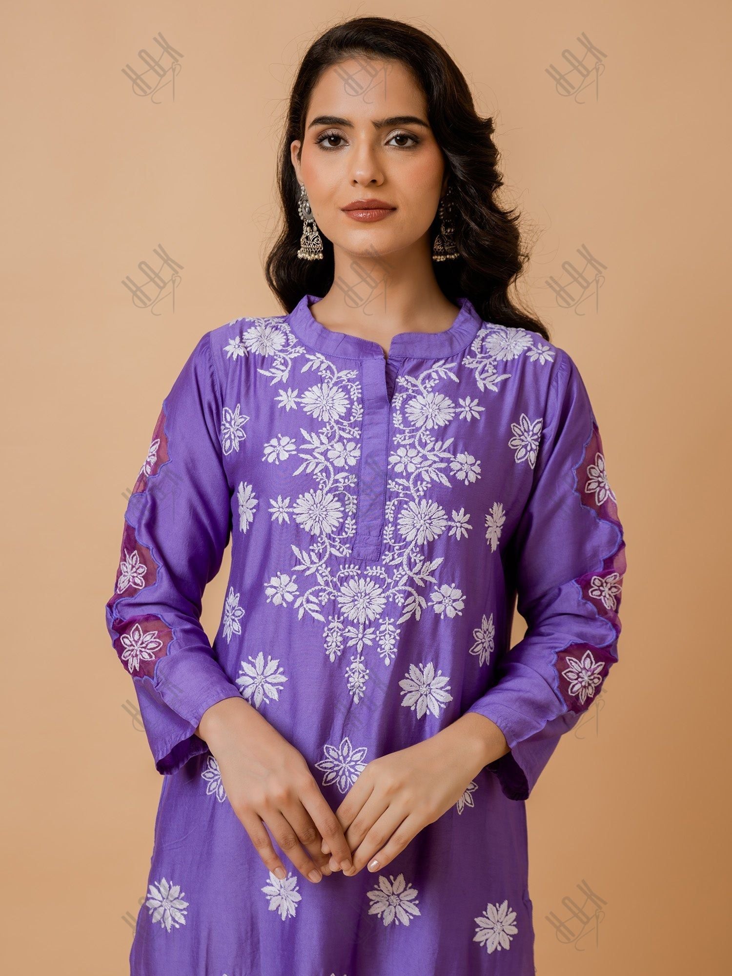 Farheen in Fizaa Purple Chikankari Chanderi Silk Kurta