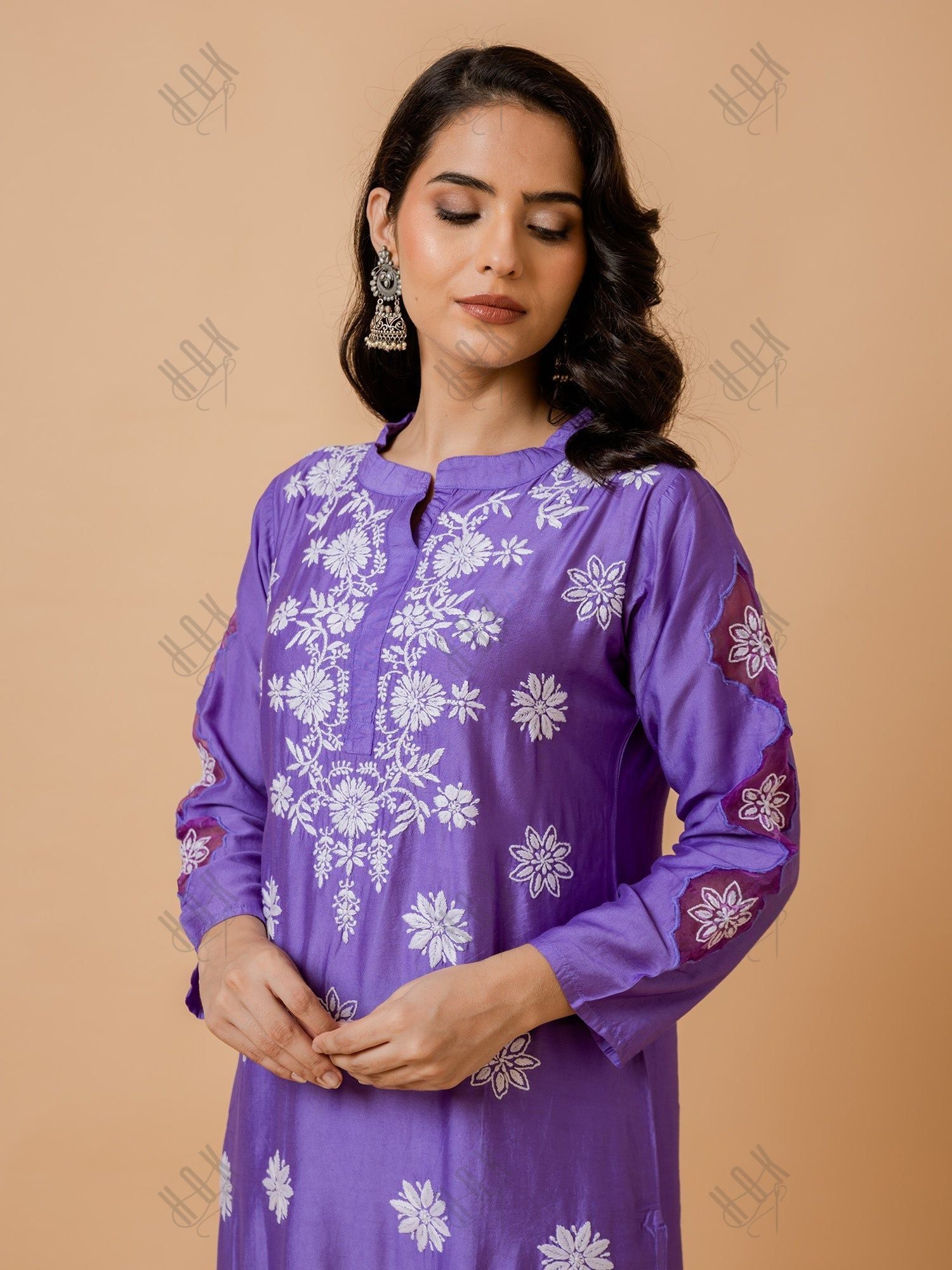 Farheen in Fizaa Purple Chikankari Chanderi Silk Kurta