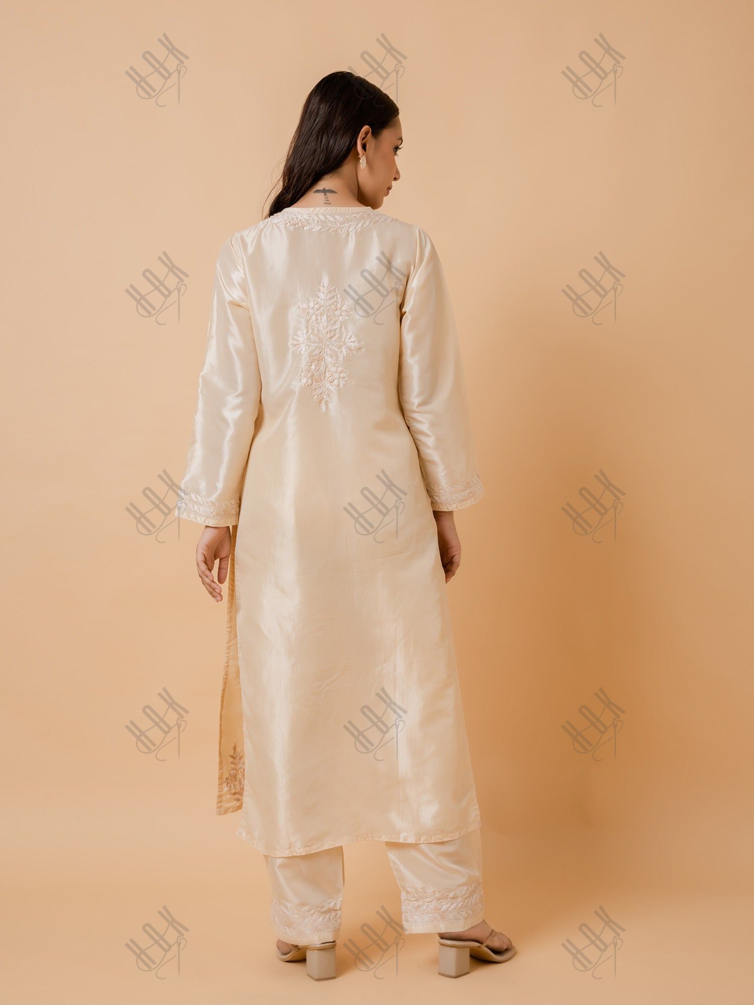 Saba Silk Chikankari Kurta Set for Women - Beige