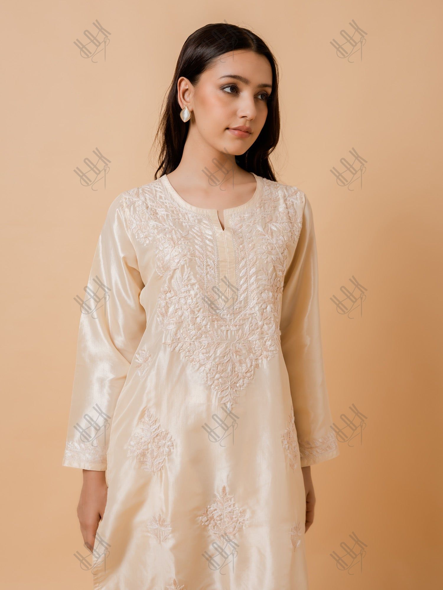 Saba Silk Chikankari Kurta Set for Women - Beige