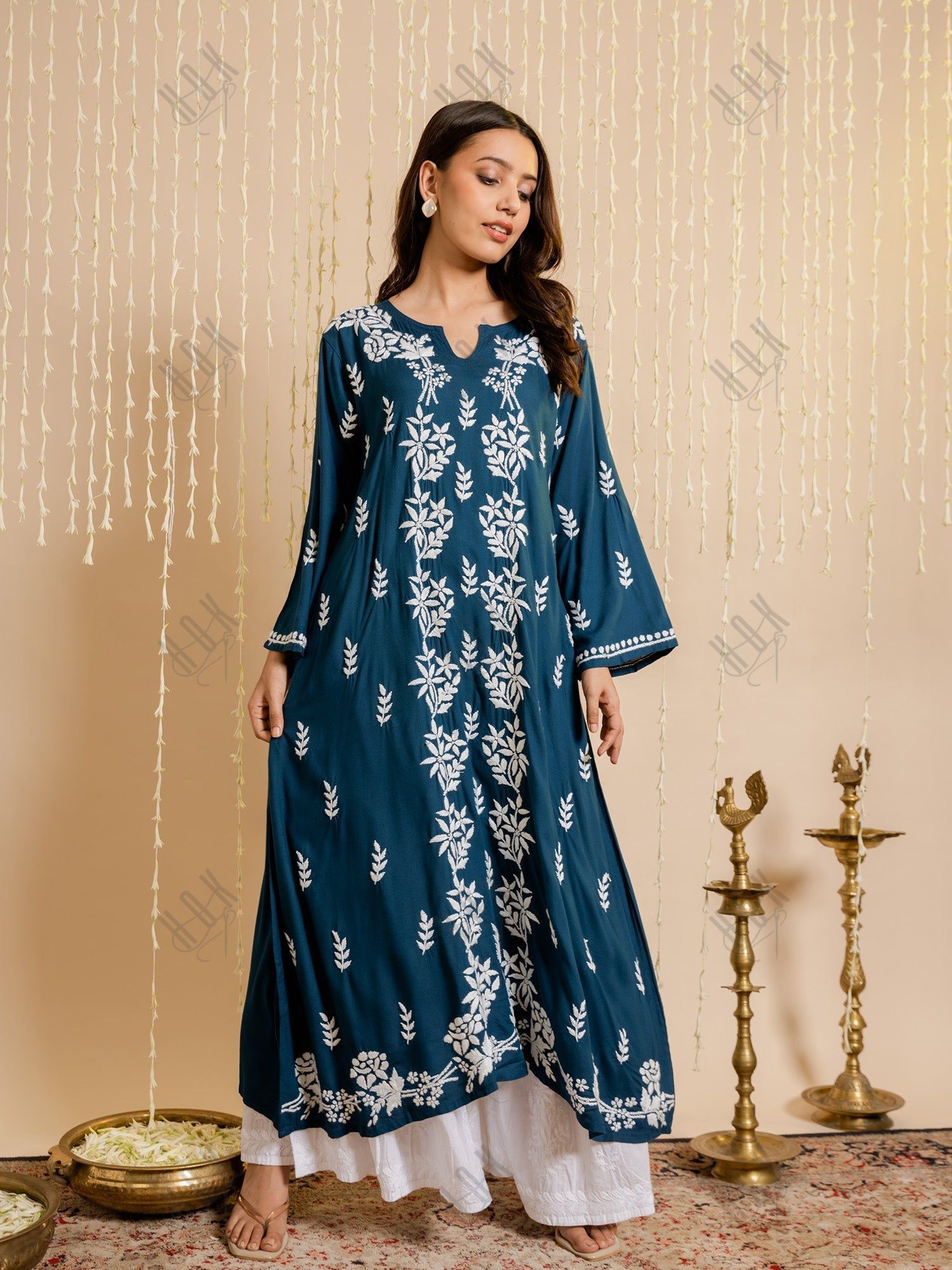 Ananya in Fizaa Rayon Cotton Chikankari Kurta - Blue