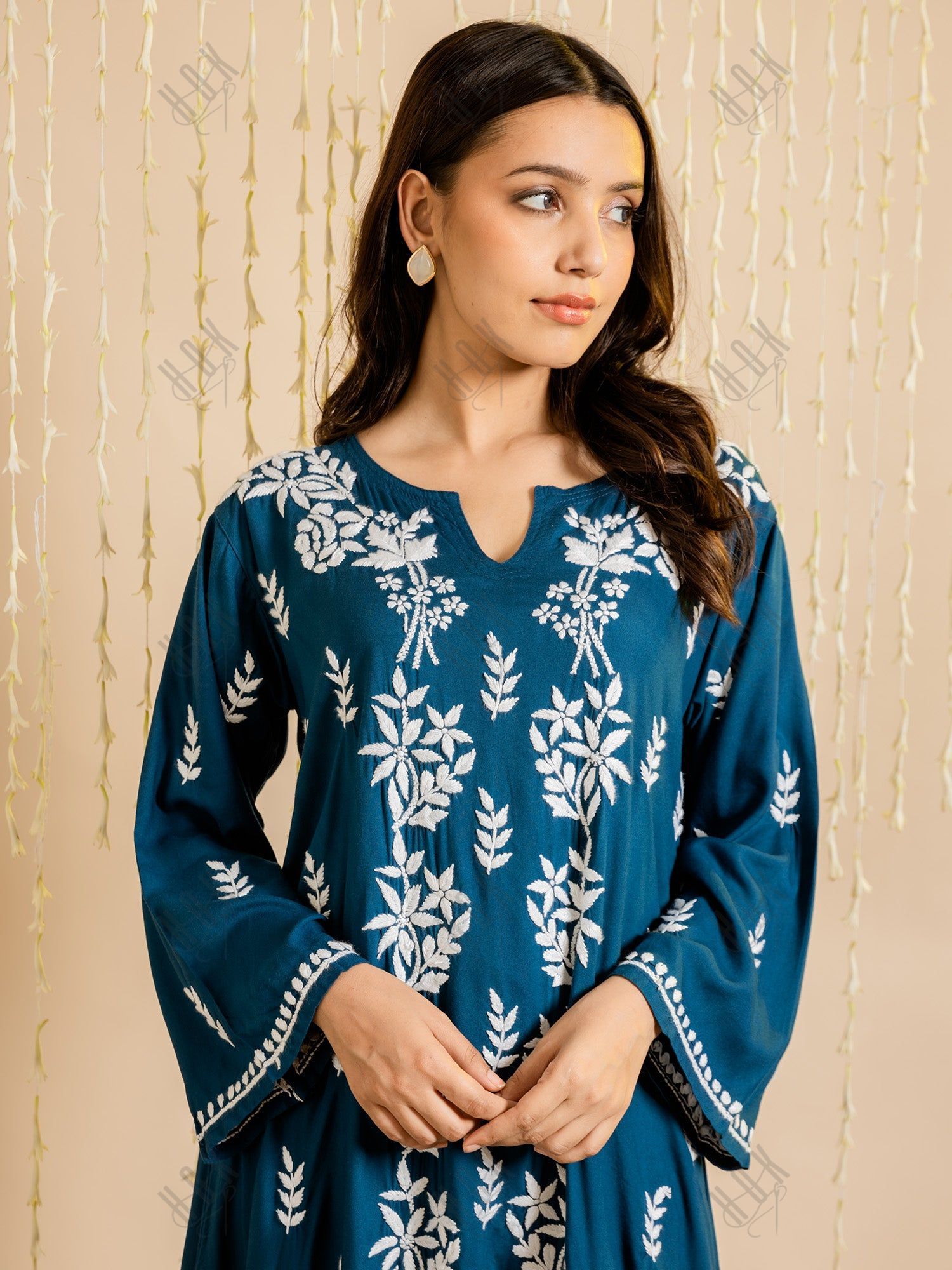 Fizaa Rayon Cotton Chikankari Kurta - Blue