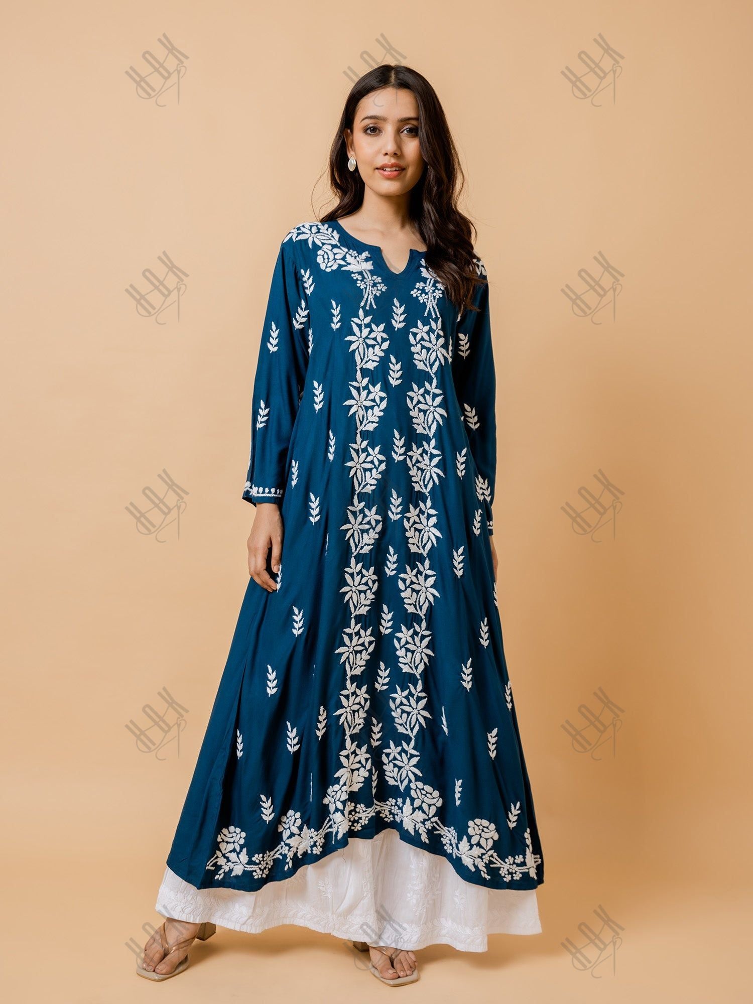 Fizaa Rayon Cotton Chikankari Kurta - Blue