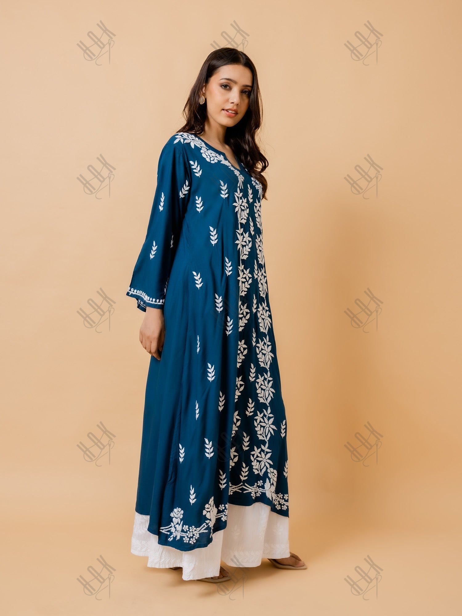 Fizaa Rayon Cotton Chikankari Kurta - Blue