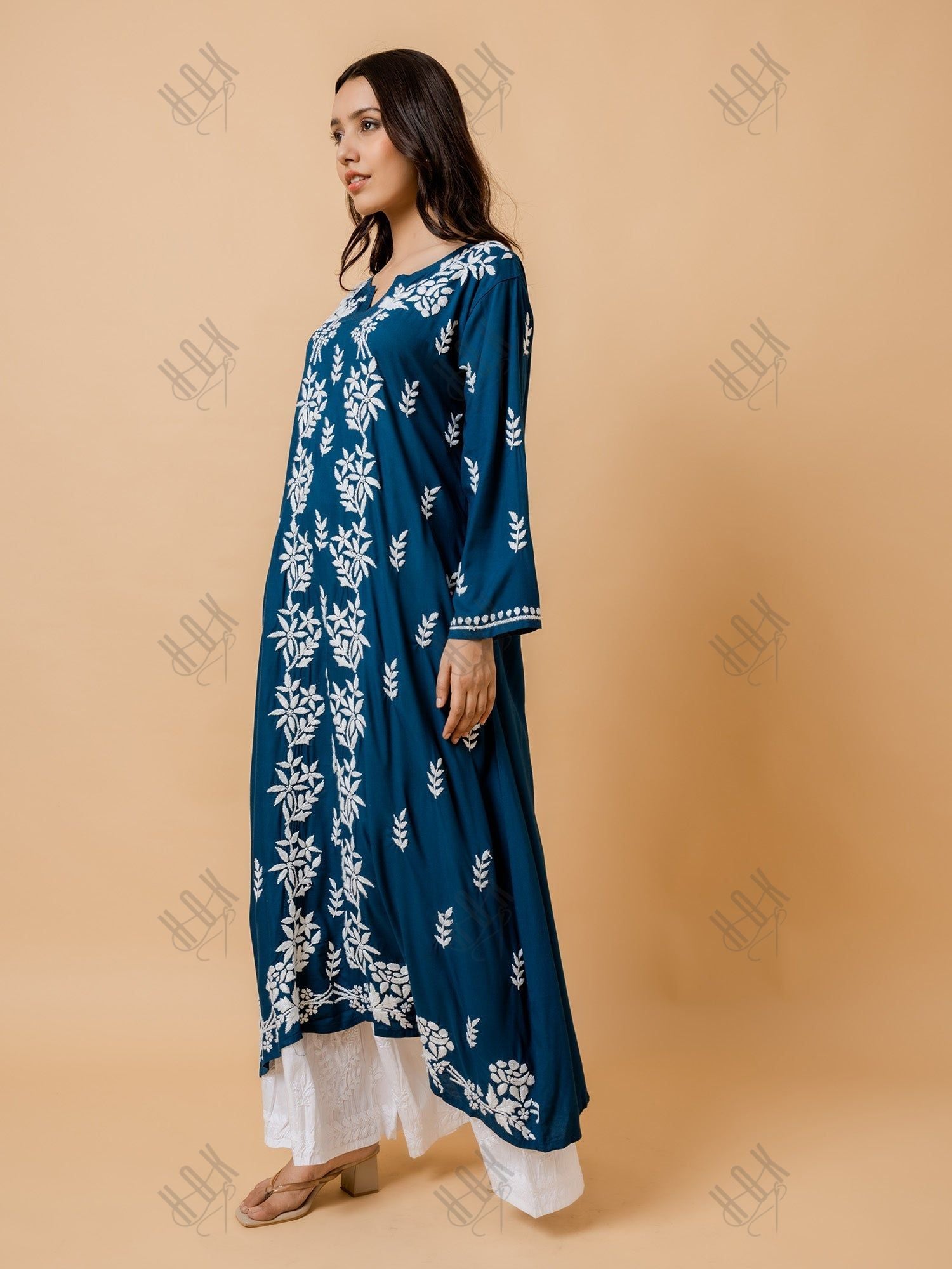 Ananya in Fizaa Rayon Cotton Chikankari Kurta - Blue