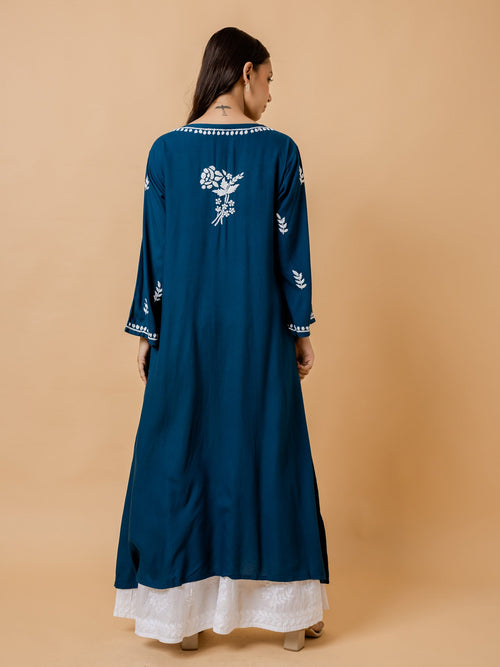 Ananya in Fizaa Rayon Cotton Chikankari Kurta - Blue