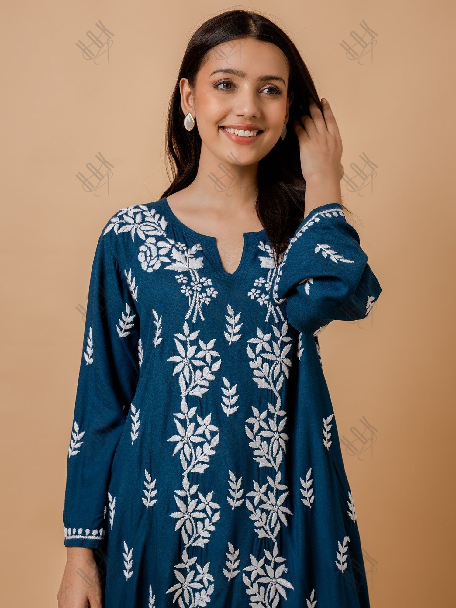 Ananya in Fizaa Rayon Cotton Chikankari Kurta - Blue