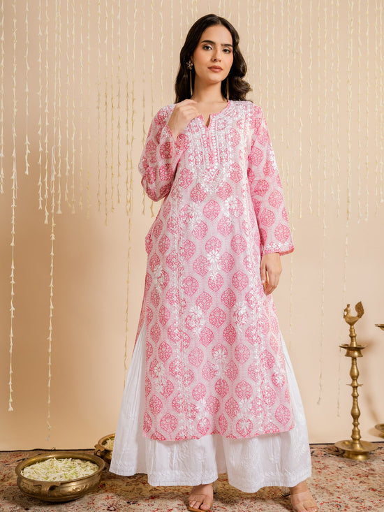 Load image into Gallery viewer, Mahima in Fizaa Chikankari Kurta in Mul cotton in Pink Print
