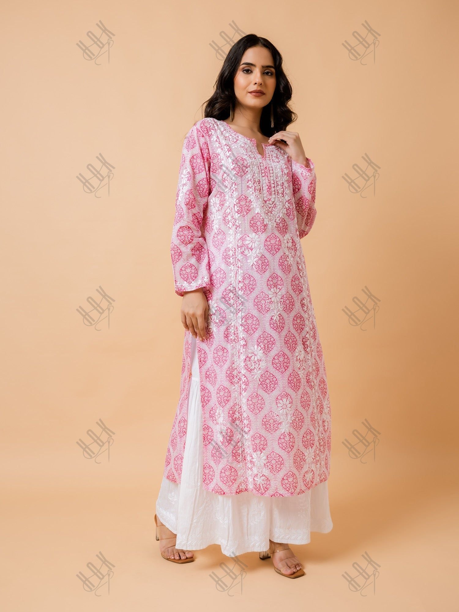 Mahima in Fizaa Chikankari Kurta in Mul cotton in Pink Print