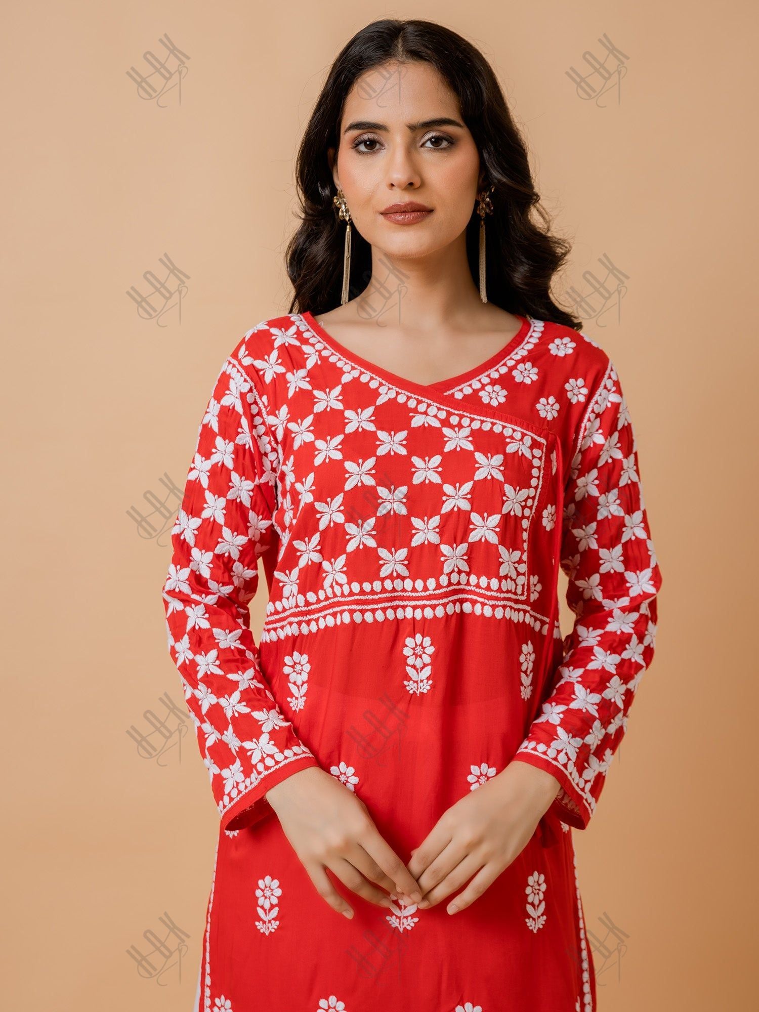 Fizaa Red Modal Angrakha Style Kurta in Modal Cotton