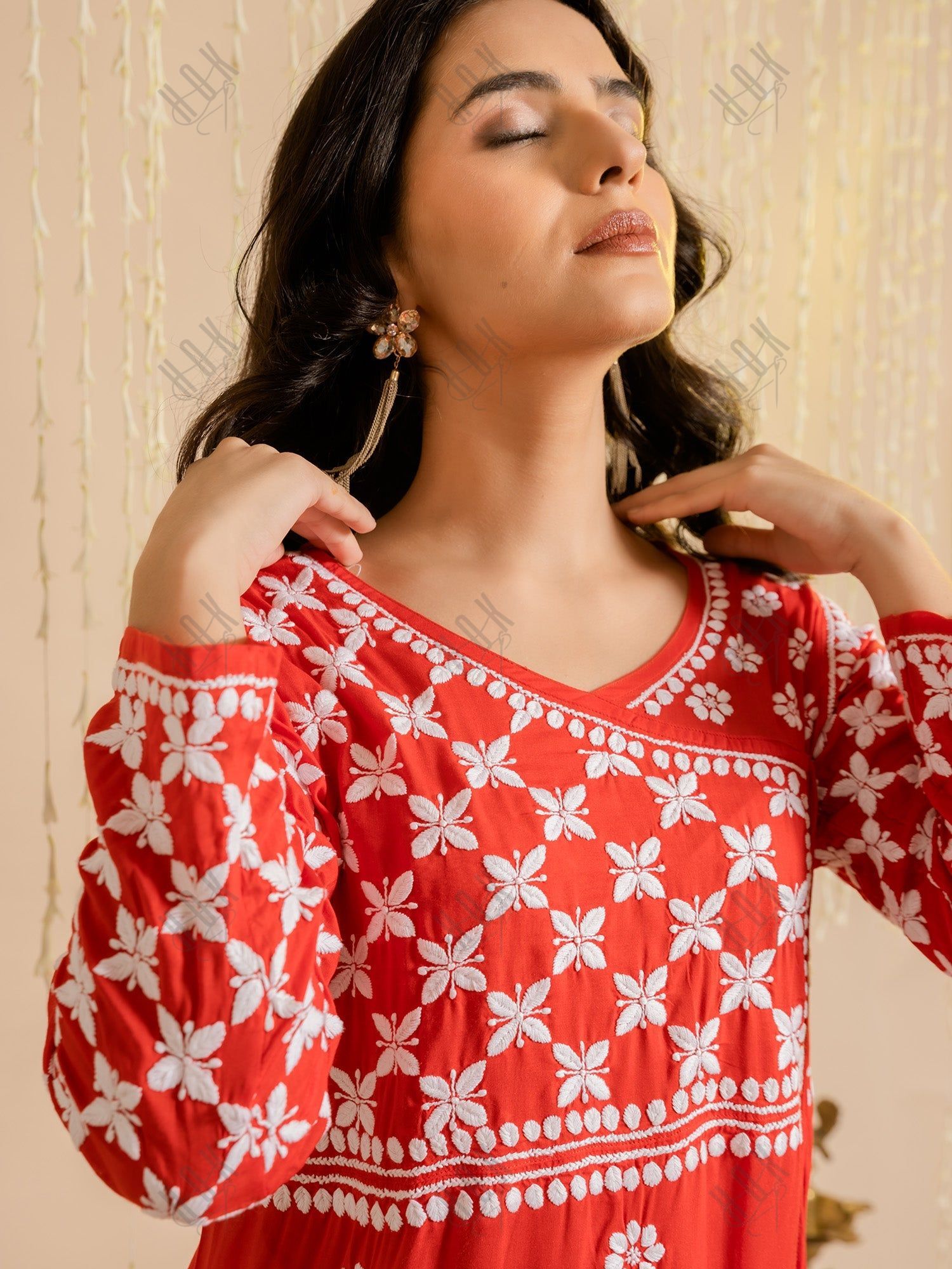 Rishita in Fizaa Red Modal Angrakha Style Kurta in Modal Cotton