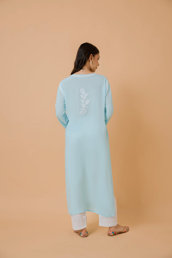 Load image into Gallery viewer, Samma Chikankari Long Kurti In Modal Cotton  for Women- Blue
