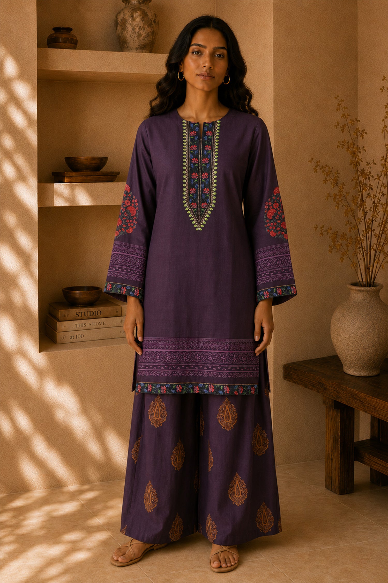 Cocoa Purple Printed  Lawn Cotton Co-ord Set