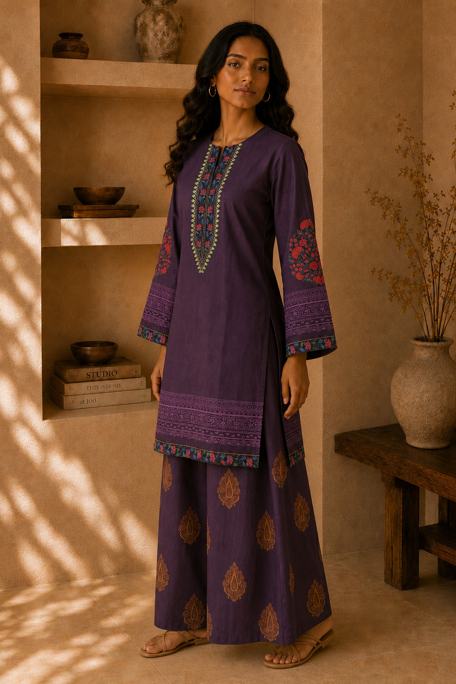 Cocoa Purple Printed  Lawn Cotton Co-ord Set