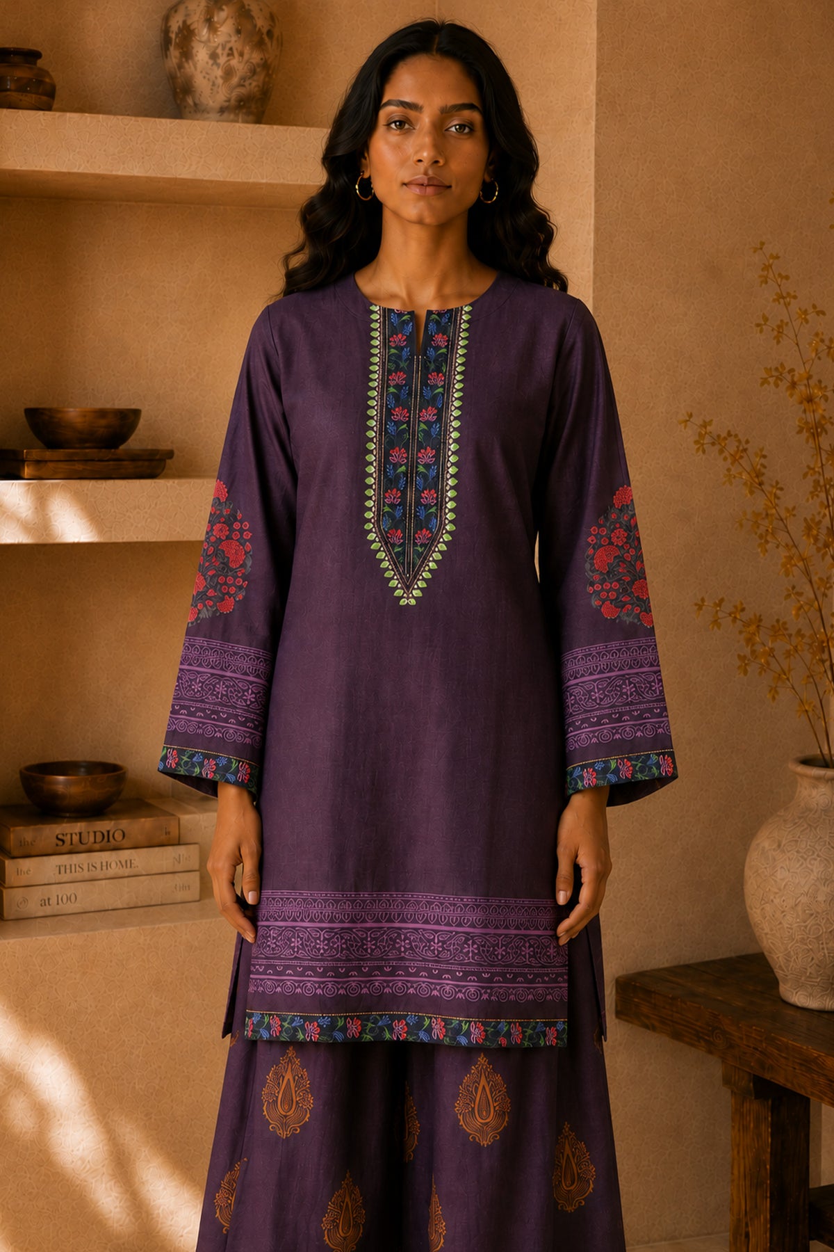 Cocoa Purple Printed  Lawn Cotton Co-ord Set