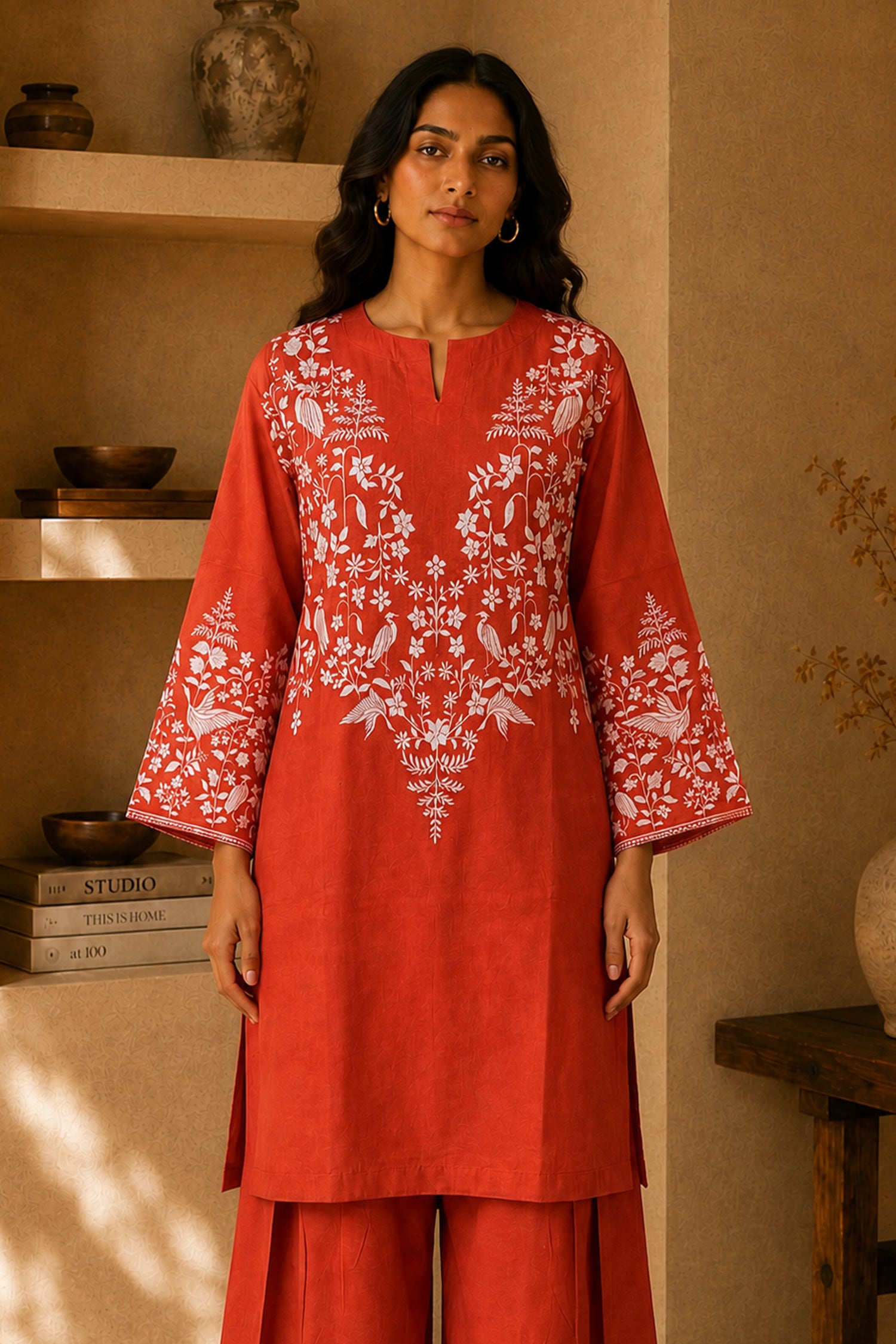 Orange Printed Lawn Cotton Co-ord Set with Farsi Pants