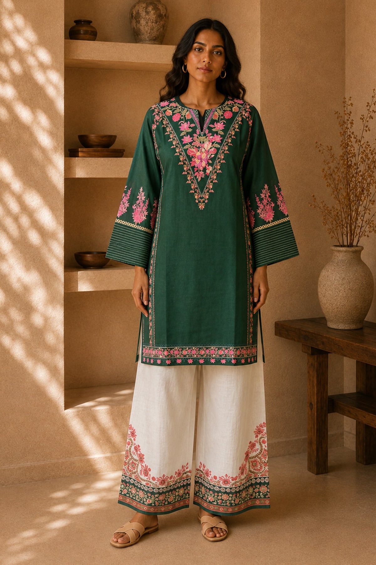 Green Floral Printed Lawn Cotton Co-ord Set