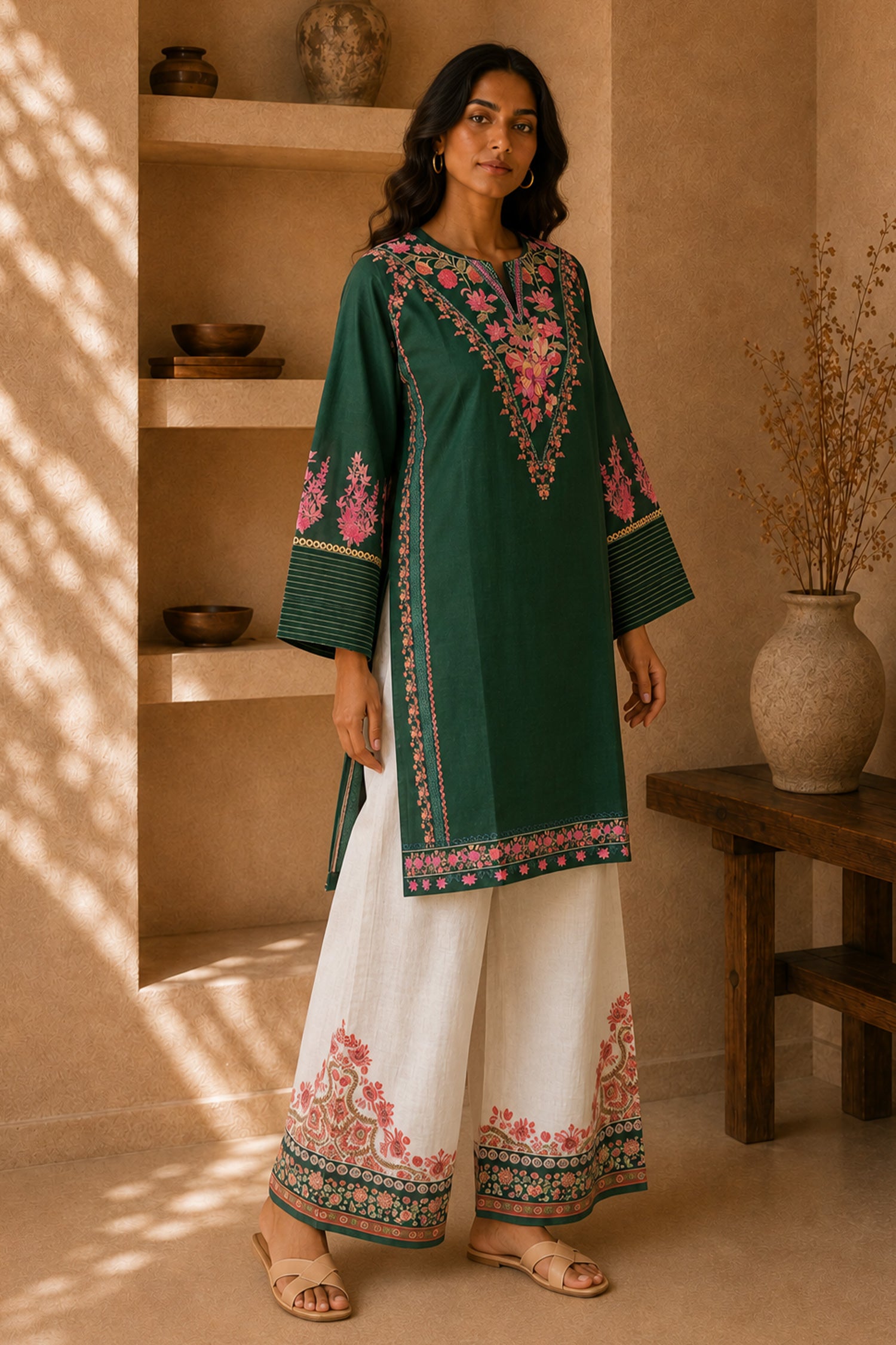 Green Floral Printed Lawn Cotton Co-ord Set